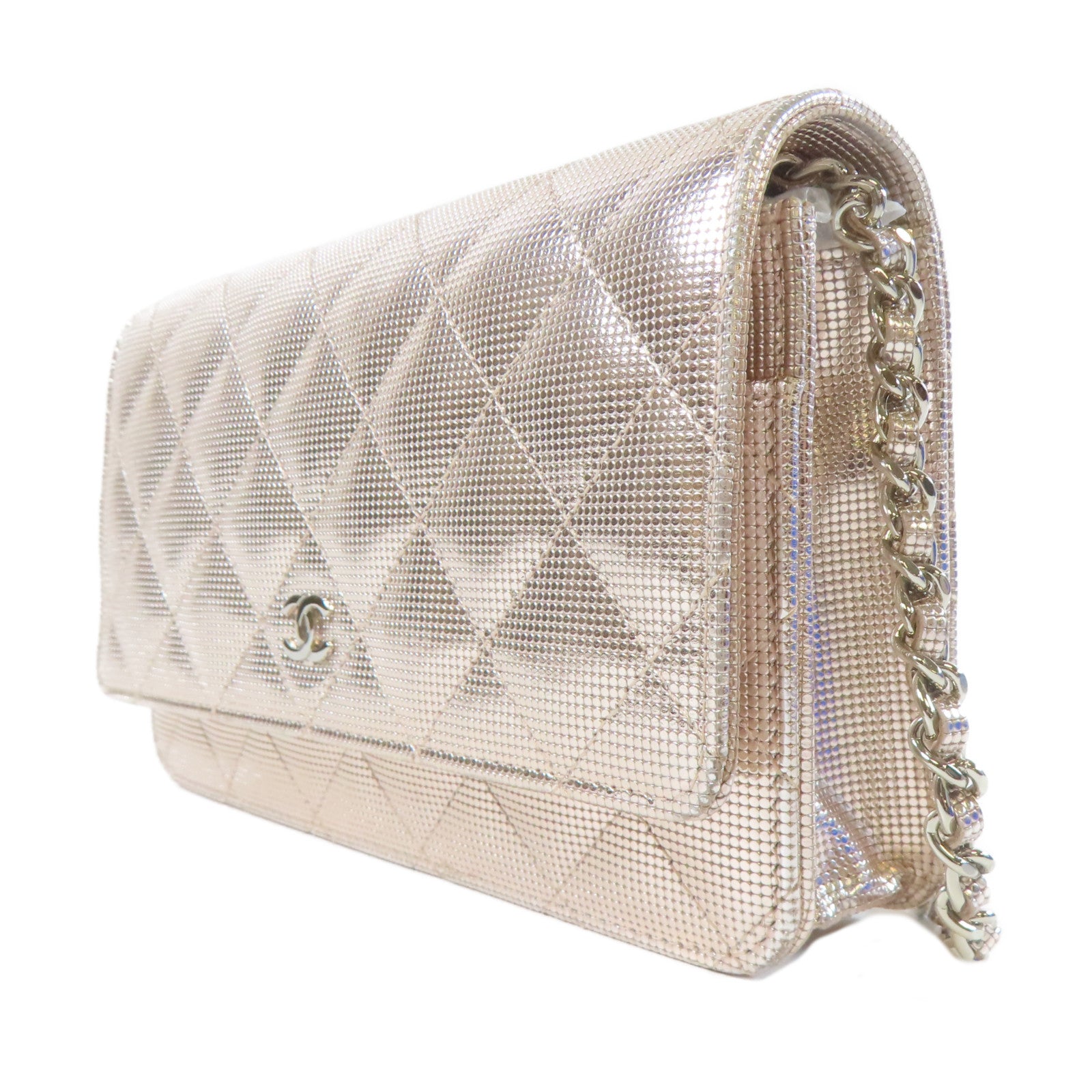 CHANEL 菱格皮革Wallet On Chain銀扣鏈帶肩背袋粉紅色