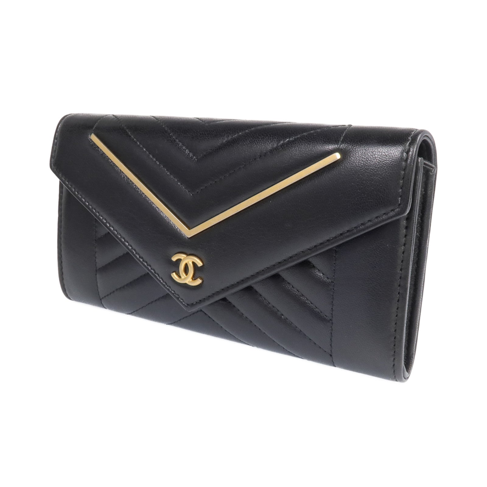 CHANEL 牛皮皮革Long Wallet金扣錢包