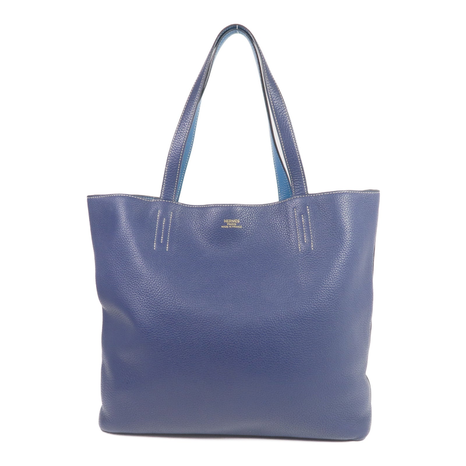 HERMES Clemence皮革Double Sens 45手挽袋Bleu Saphir/Bleu Izmir