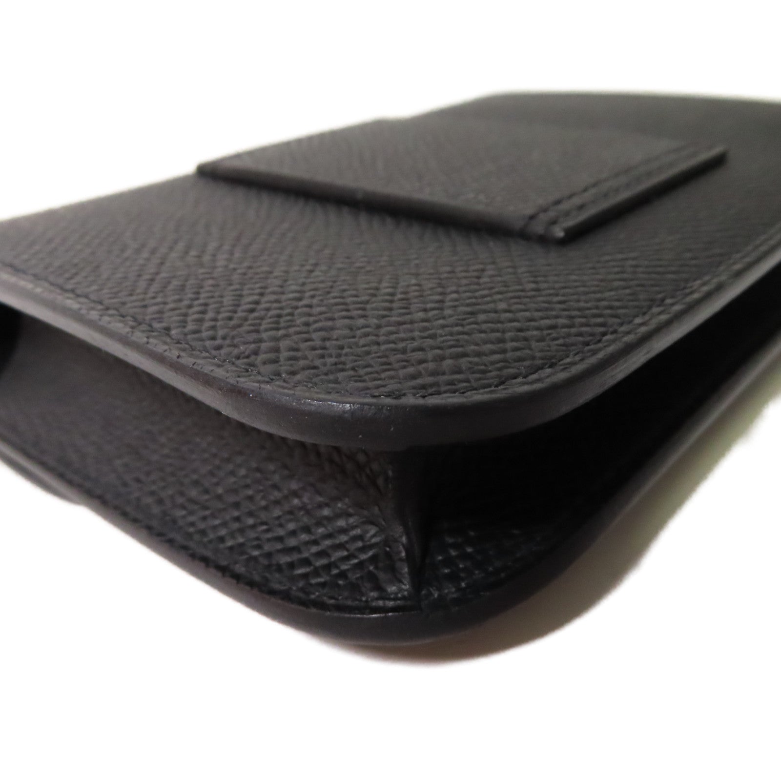 HERMES Epsom皮革Constance Slim銀扣錢包黑色