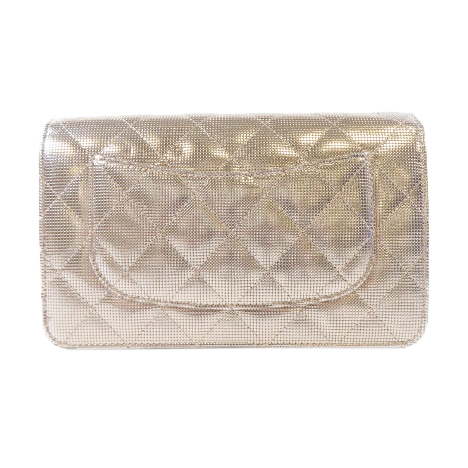 CHANEL 菱格皮革Wallet On Chain銀扣鏈帶肩背袋粉紅色