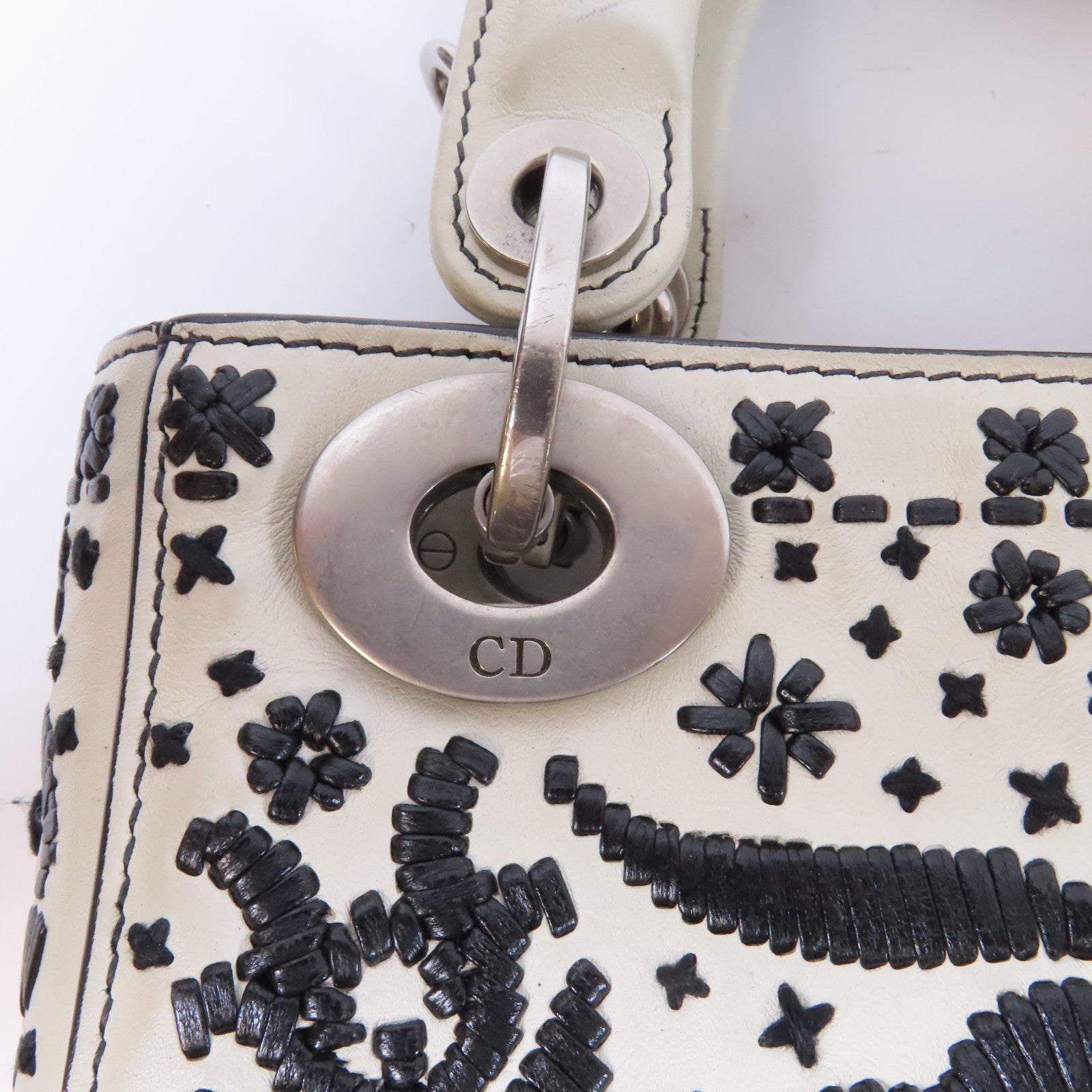 Dior 【激減優惠】皮革2 Way Shoulder銀扣手挽肩背兩用袋白色