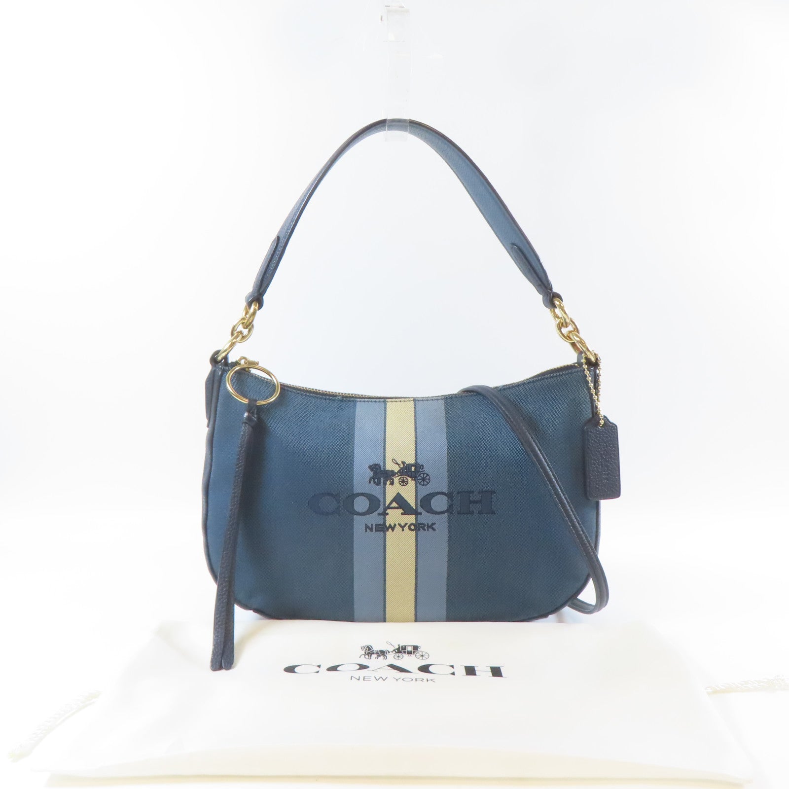COACH 帆布2 Way Shoulder Bag金扣手挽肩背兩用袋藍色