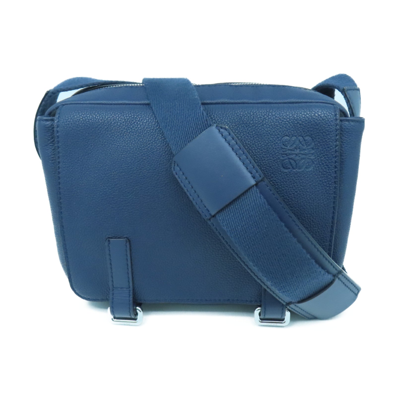 LOEWE 【清倉大減價】牛皮皮革Shoulder Bag銀扣肩背袋藍色