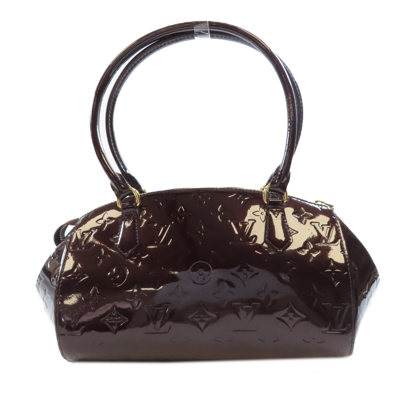 LOUIS VUITTON Monogram Vernis Sherwood PM金扣手挽袋酒紅色