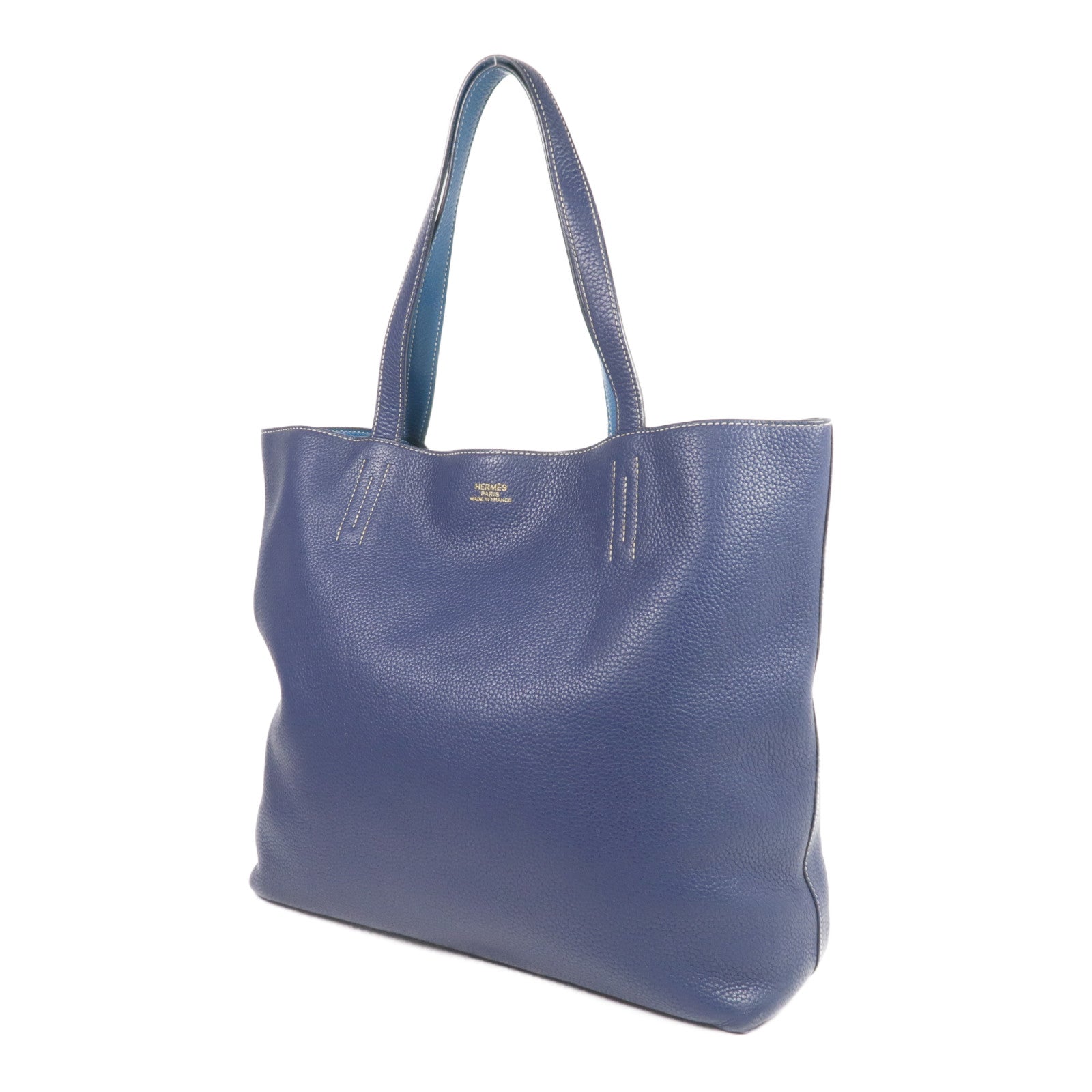 HERMES Clemence皮革Double Sens 45手挽袋Bleu Saphir/Bleu Izmir