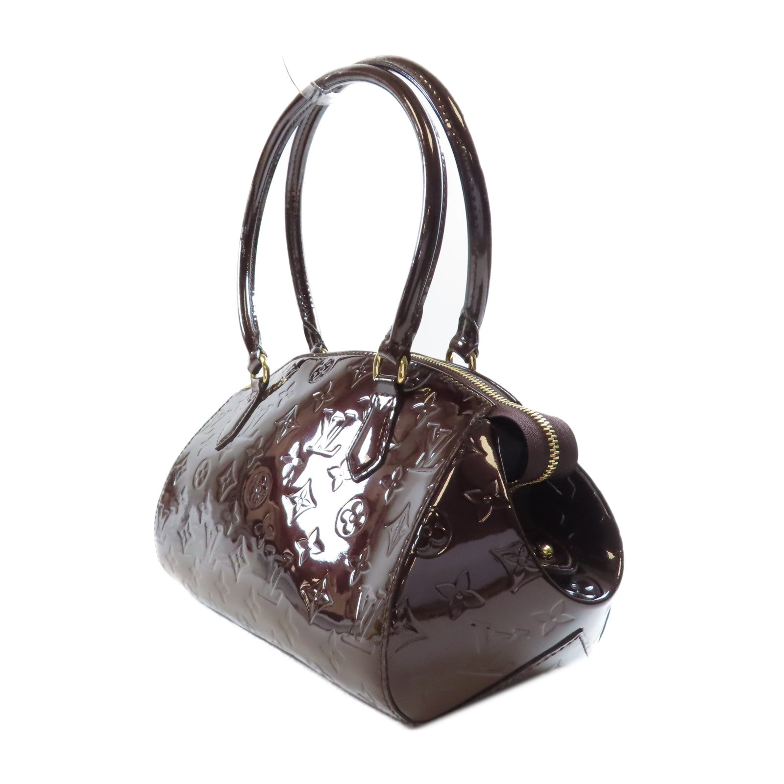 LOUIS VUITTON Monogram Vernis Sherwood PM金扣手挽袋酒紅色