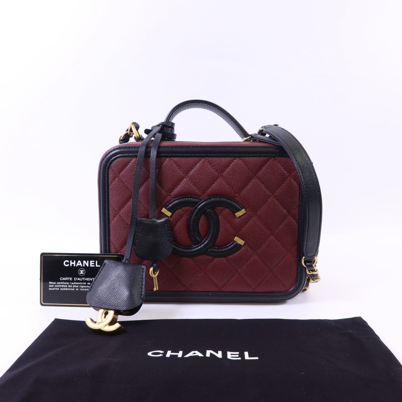 CHANEL 牛皮皮革Vanity Case金扣手挽肩背兩用袋