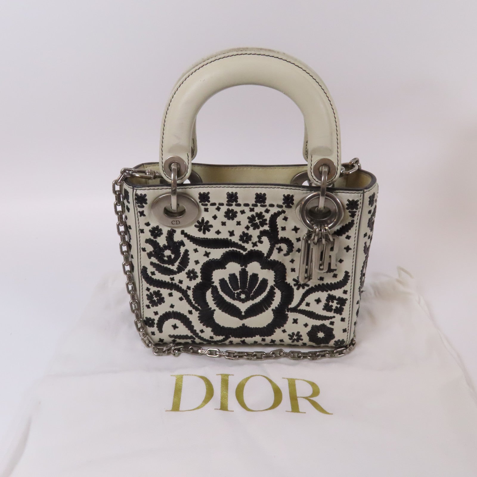Dior 【激減優惠】皮革2 Way Shoulder銀扣手挽肩背兩用袋白色