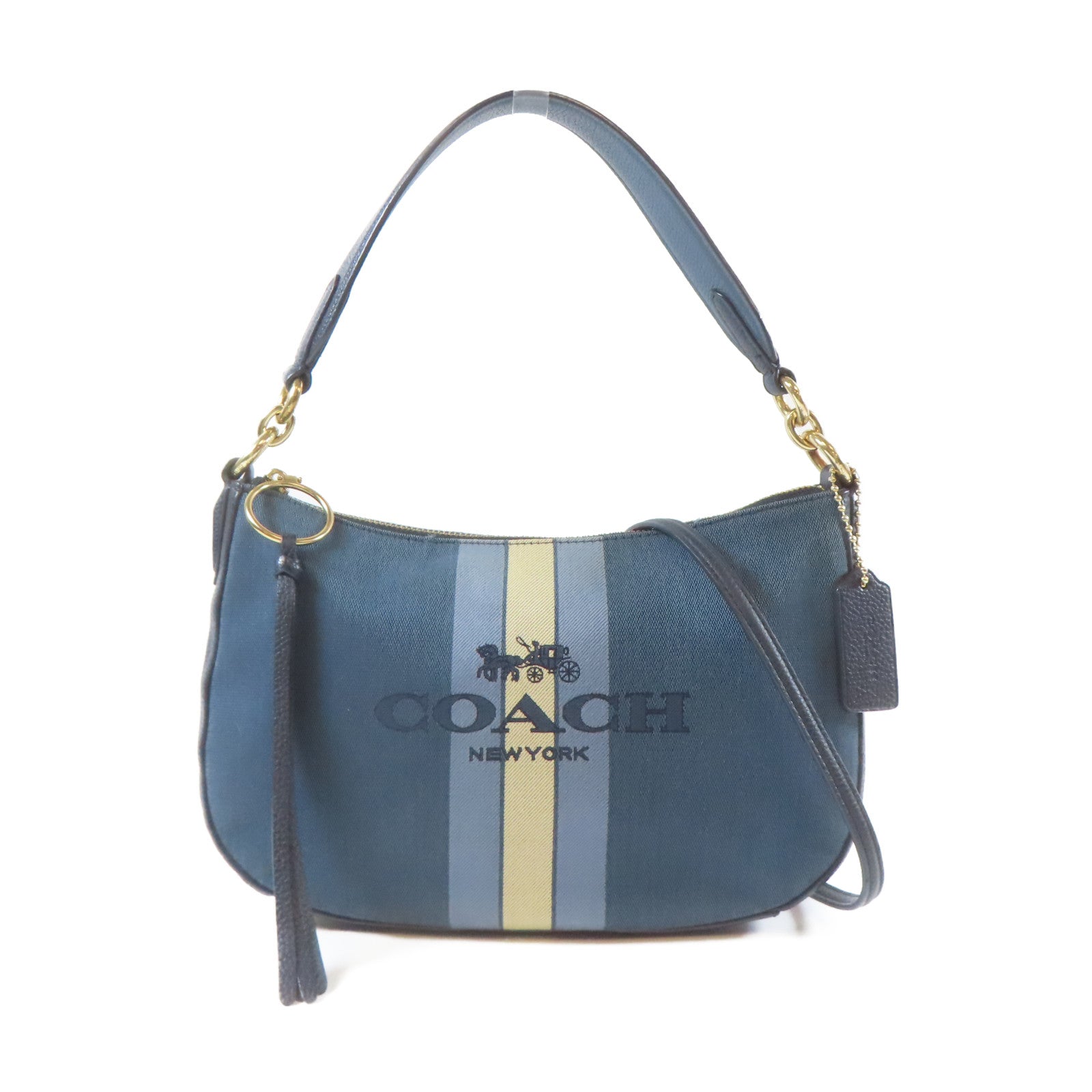 COACH 帆布2 Way Shoulder Bag金扣手挽肩背兩用袋藍色
