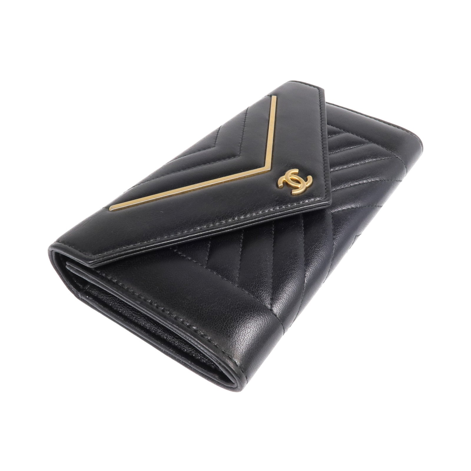 CHANEL 牛皮皮革Long Wallet金扣錢包