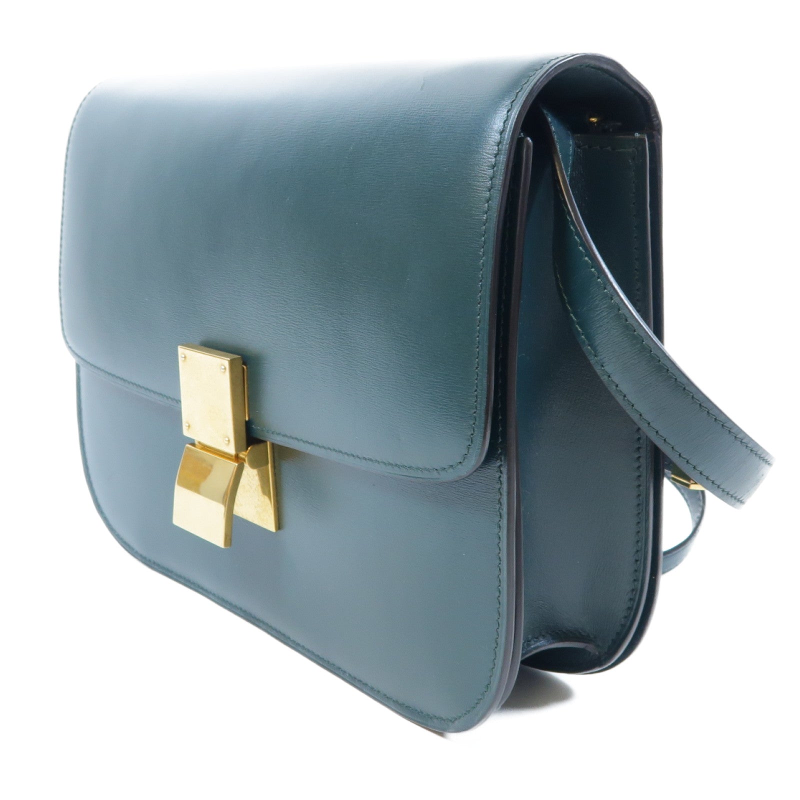 CELINE 【激減優惠】牛皮皮革Classic Box金扣肩背袋深綠色