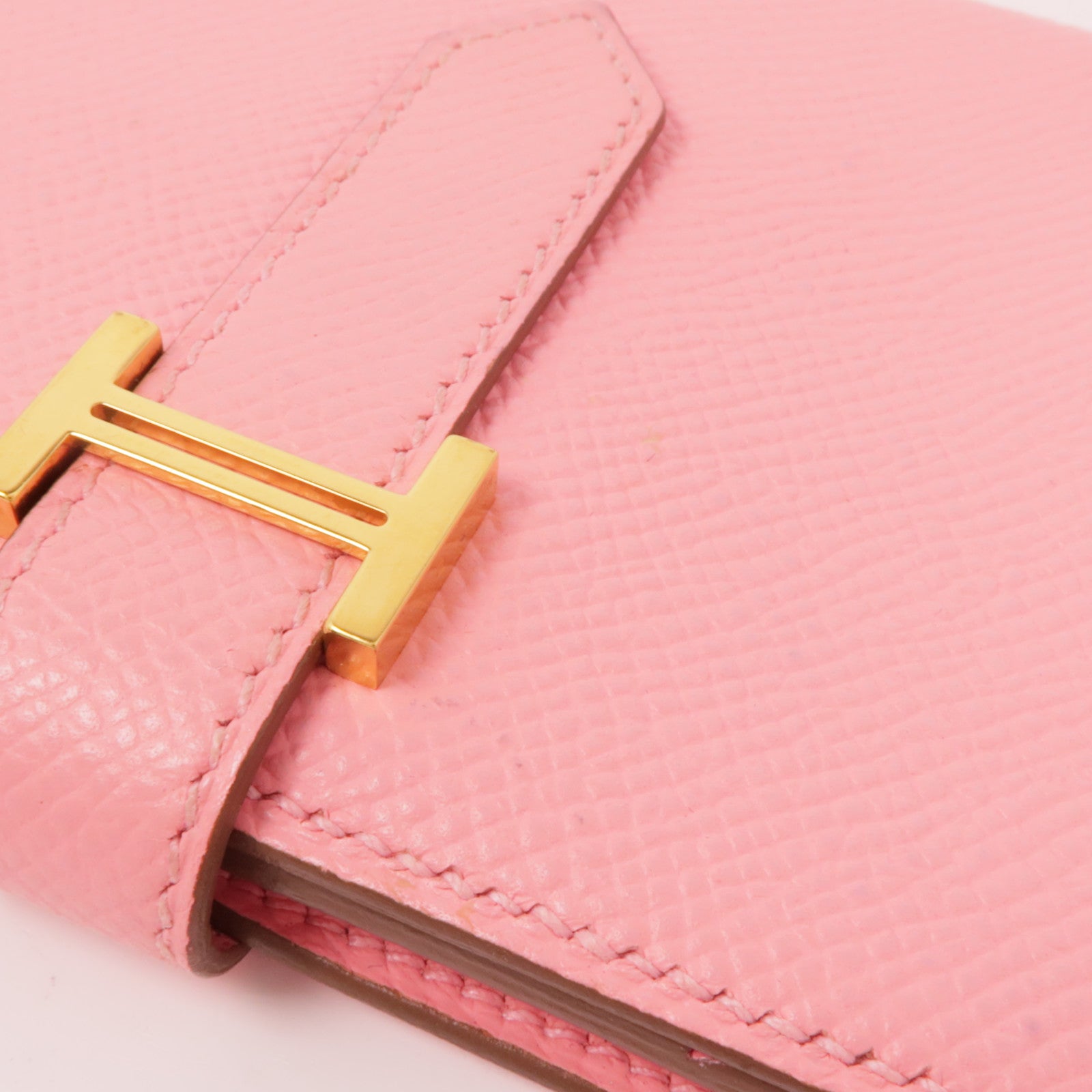 HERMES Epsom皮革Bearn Wallet金扣長錢包Pink