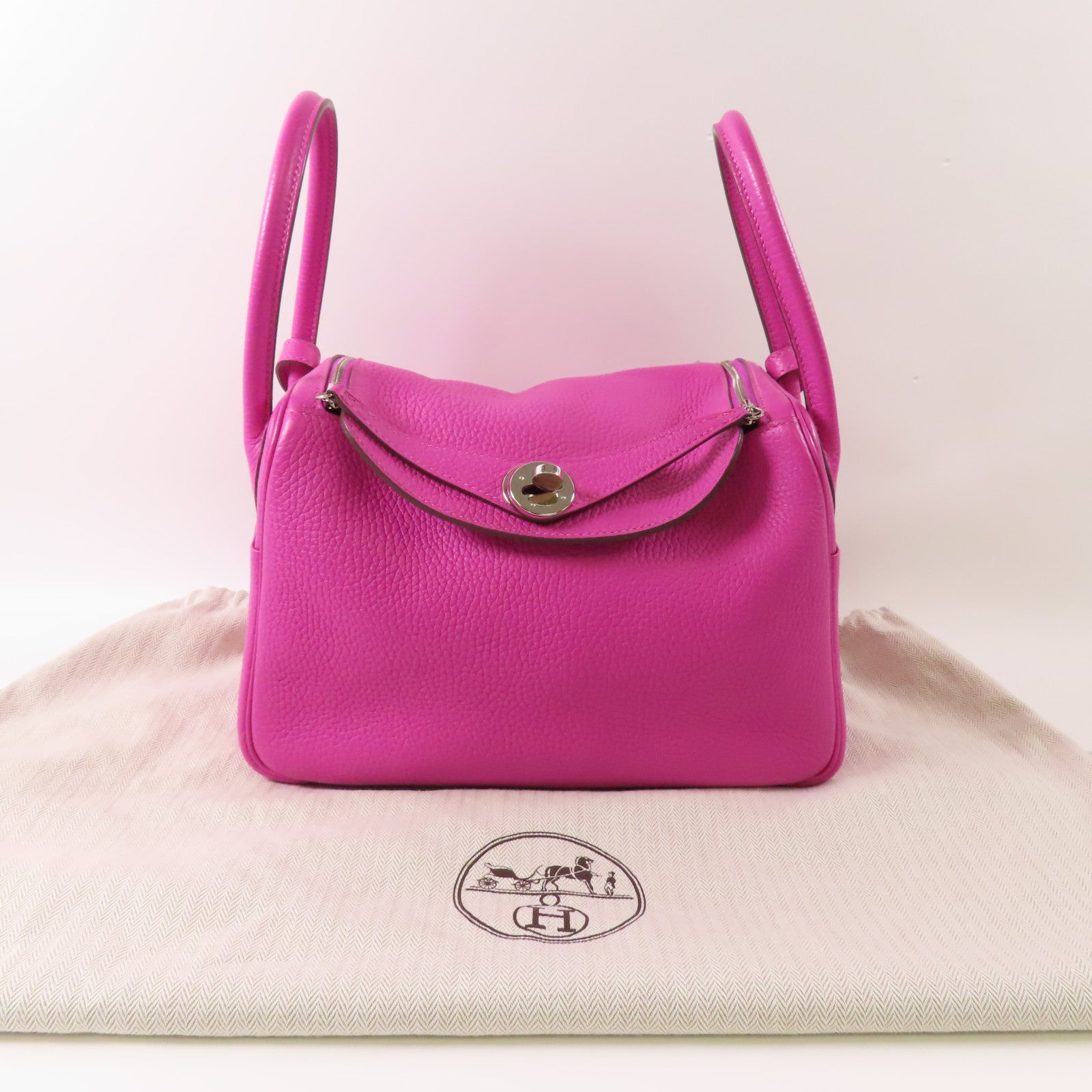 HERMES Clemence皮革Lindy 26銀扣手挽肩背兩用袋Magnolia