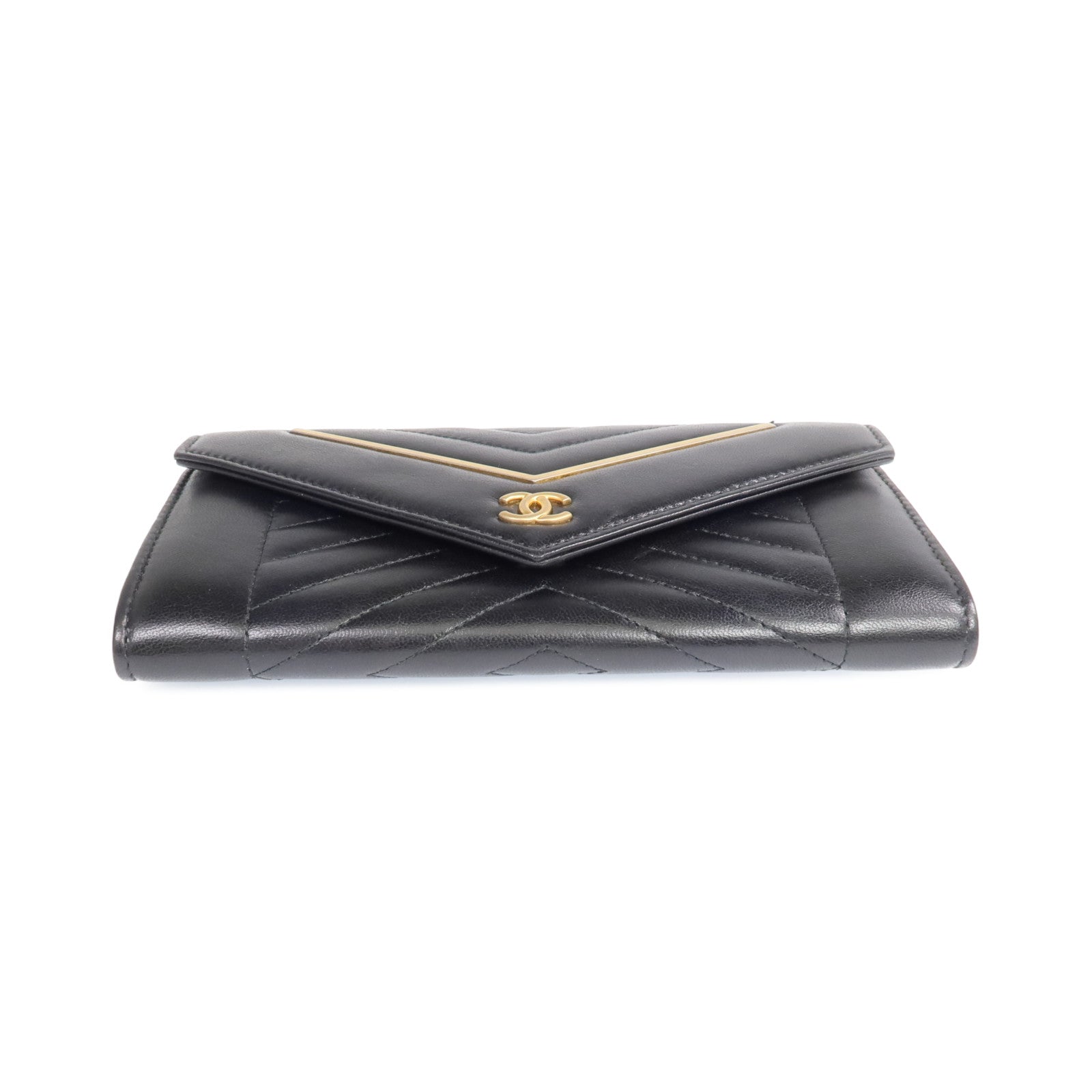 CHANEL 牛皮皮革Long Wallet金扣錢包