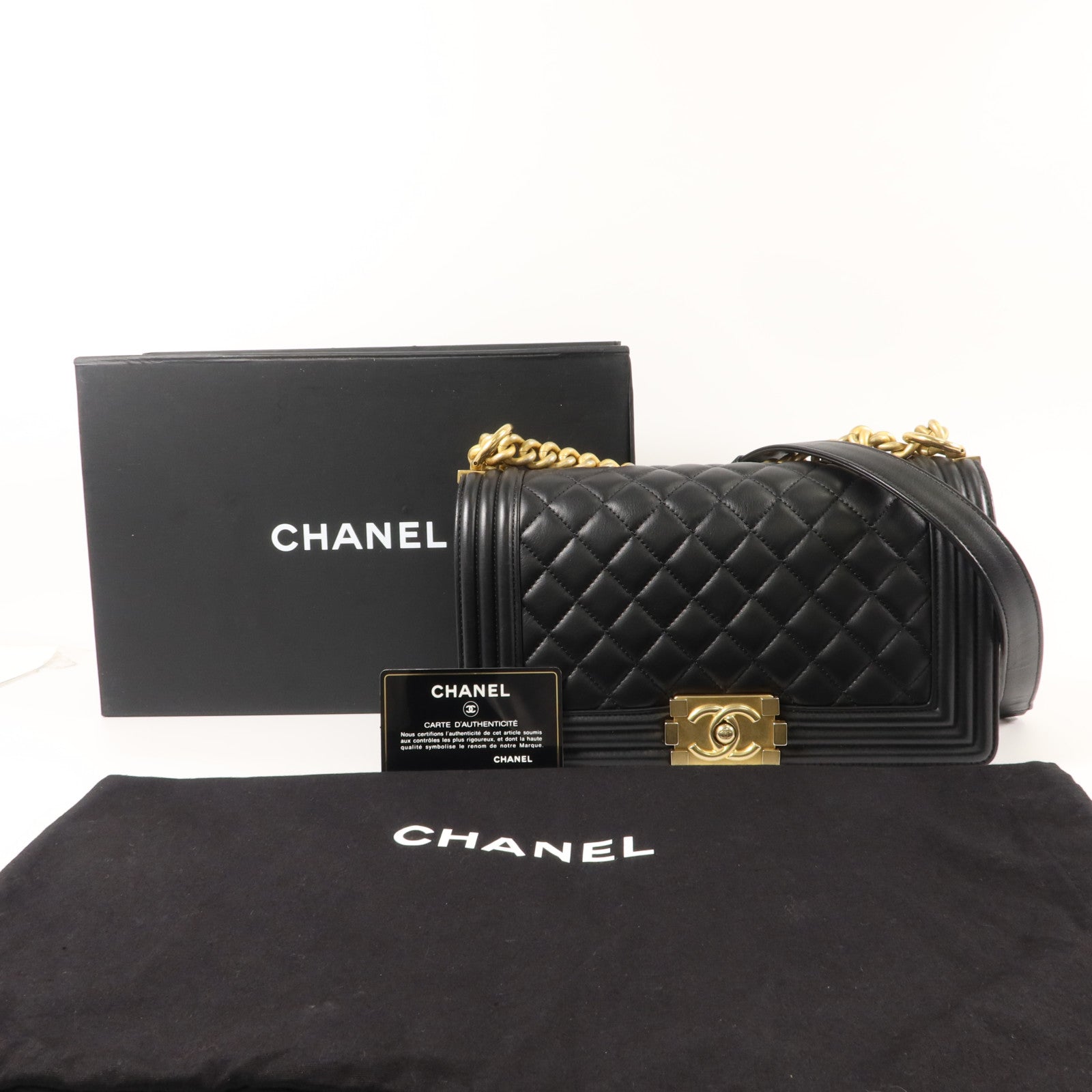 CHANEL 羊皮皮革Boy 25鏈帶肩背袋