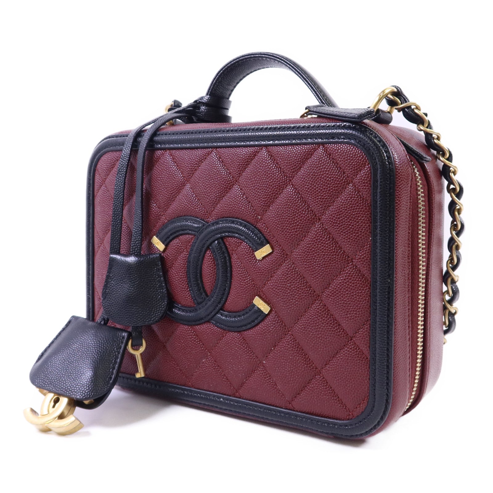 CHANEL 牛皮皮革Vanity Case金扣手挽肩背兩用袋