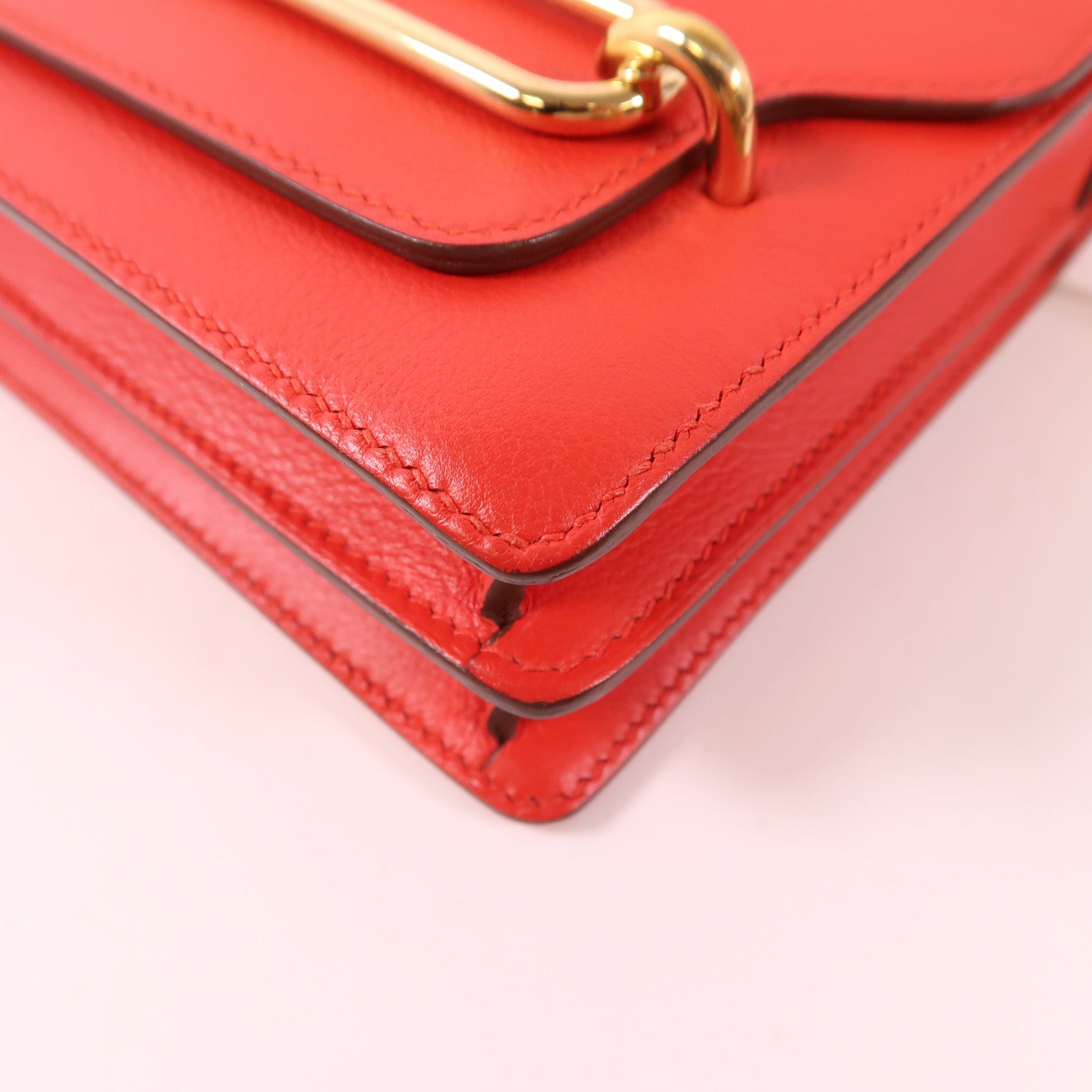 HERMES Evercolor皮革Mini Roulis金扣肩背袋S3 Rouge De Coeur