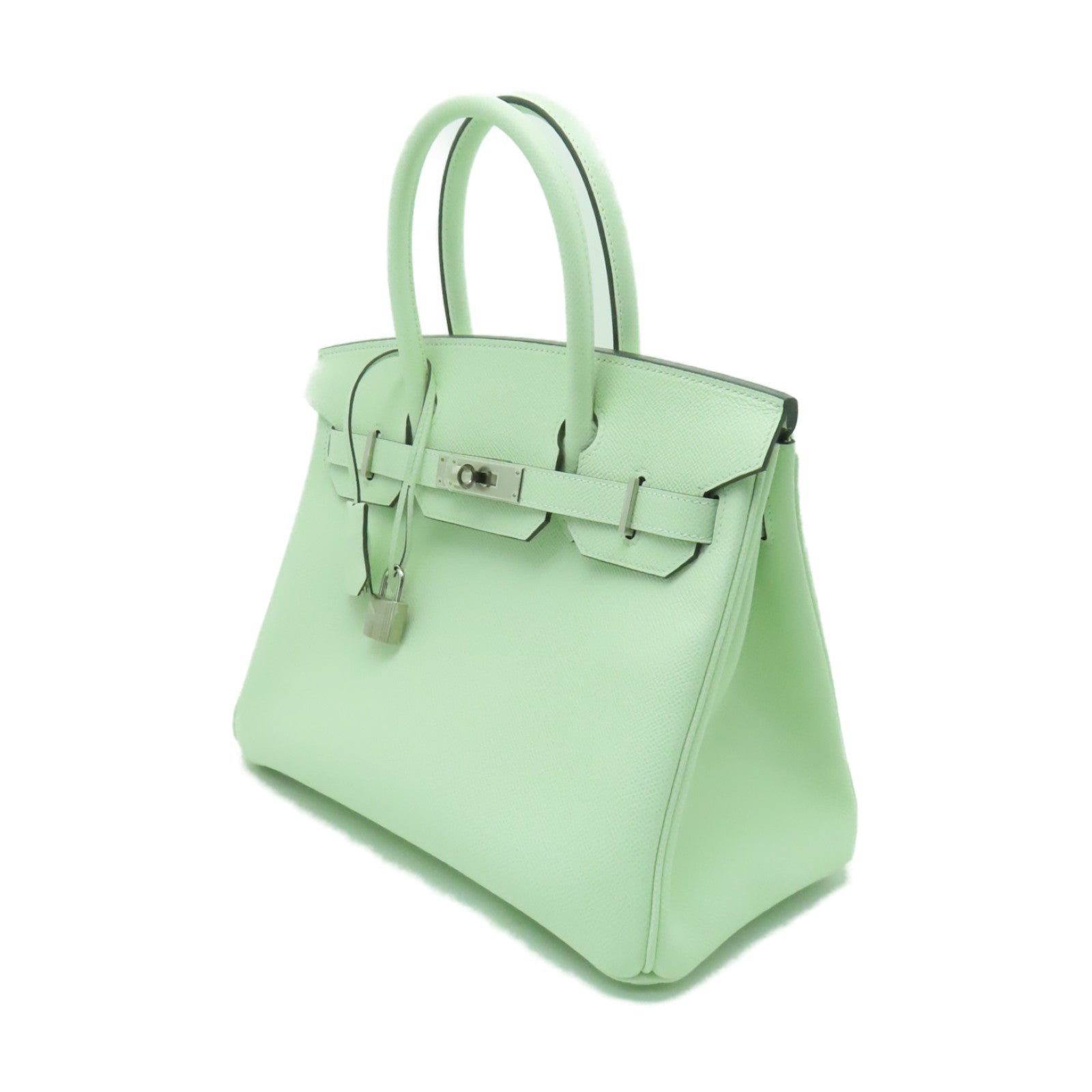 HERMES **【清倉大減價】Epsom皮革Birkin 30銀扣手挽袋Vert Fizz綠色
