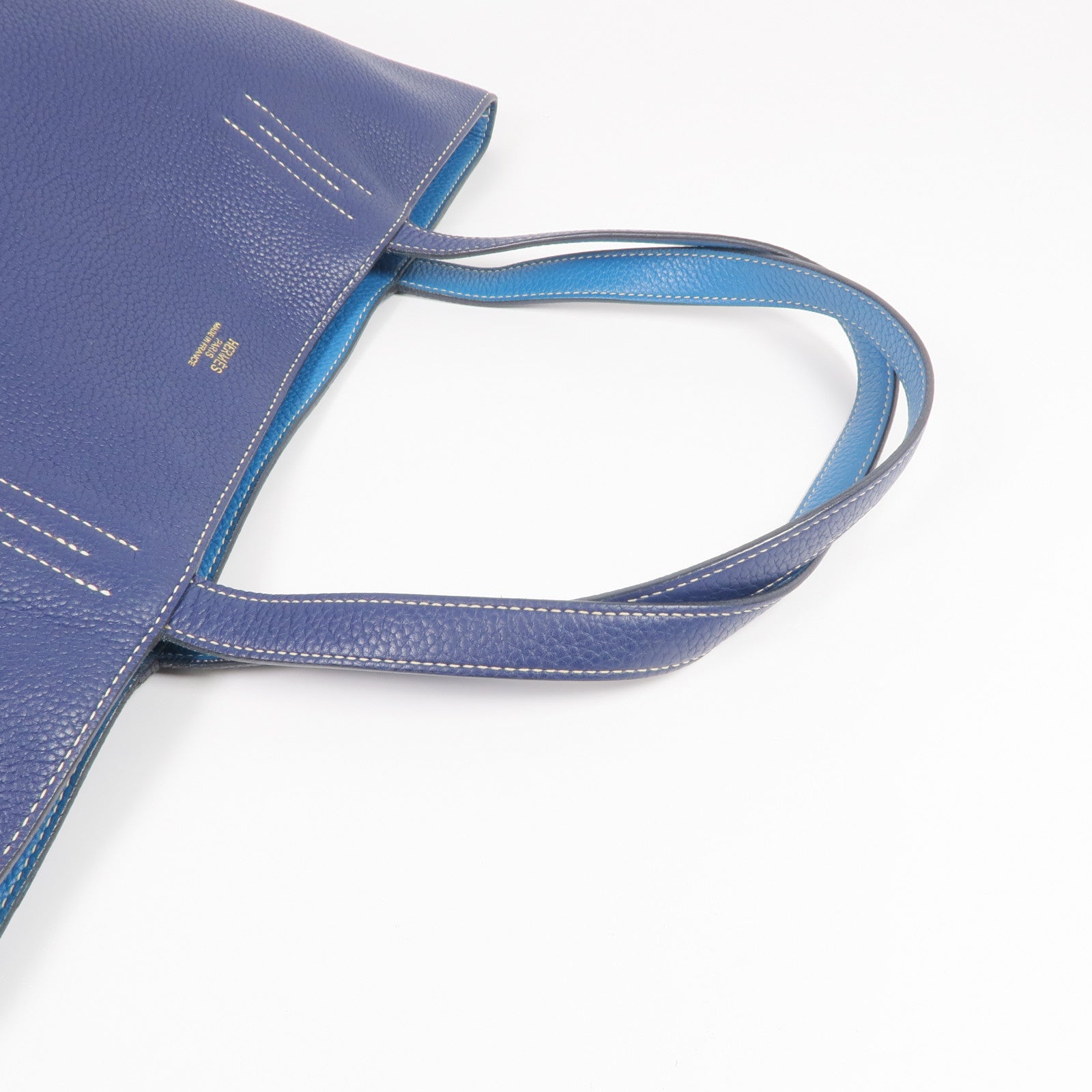 HERMES Clemence皮革Double Sens 45手挽袋Bleu Saphir/Bleu Izmir