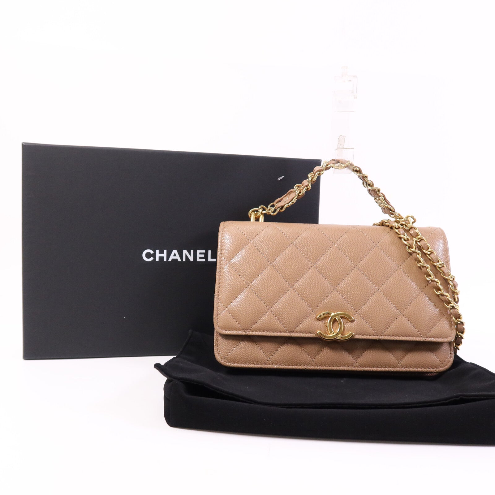 CHANEL 牛皮皮革WOC Wallet On Chain金扣鏈帶手挽肩背兩用袋