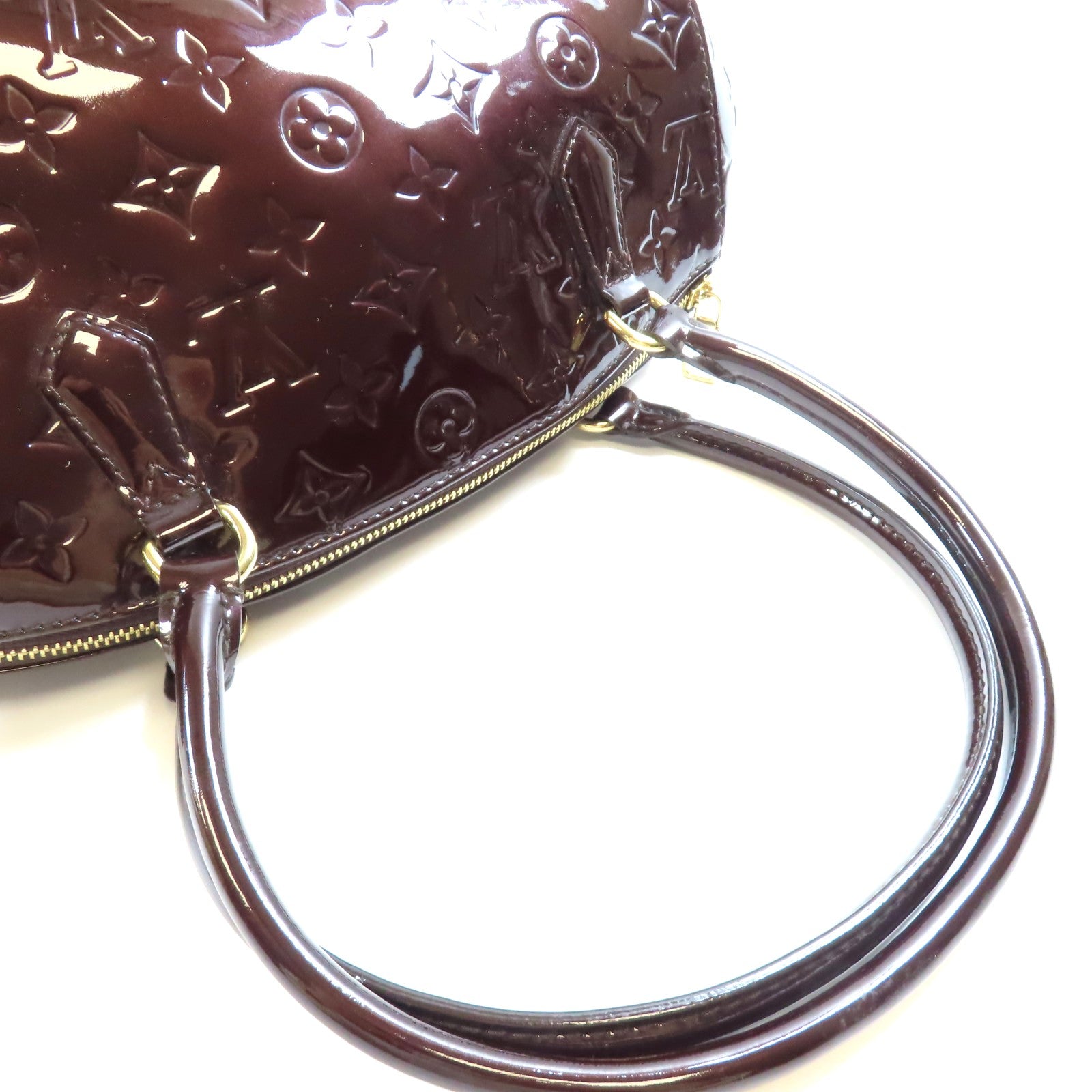LOUIS VUITTON Monogram Vernis Sherwood PM金扣手挽袋酒紅色