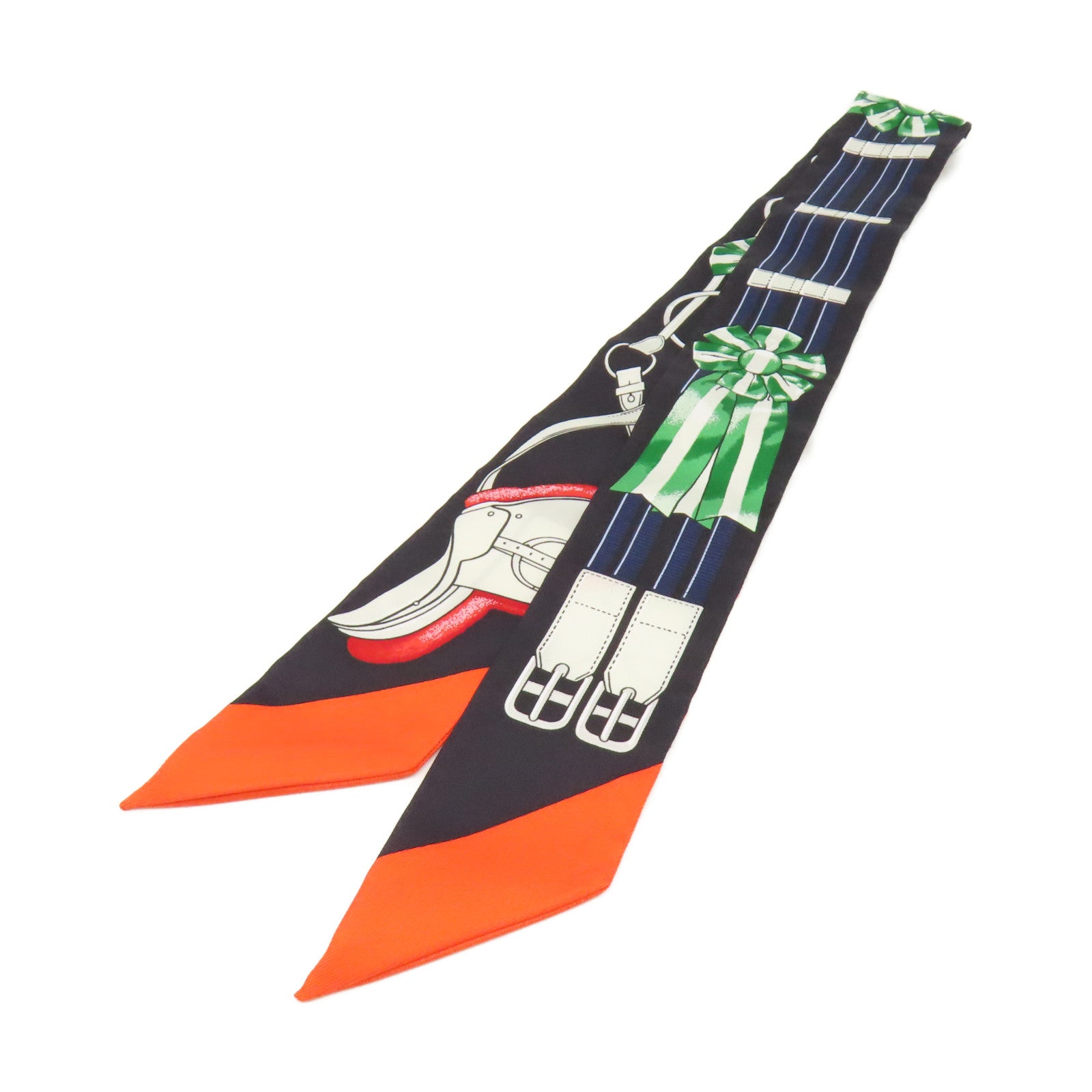 HERMES 【激減優惠】絲質Twilly Scarf絲巾黑色/橙色/綠色/彩色