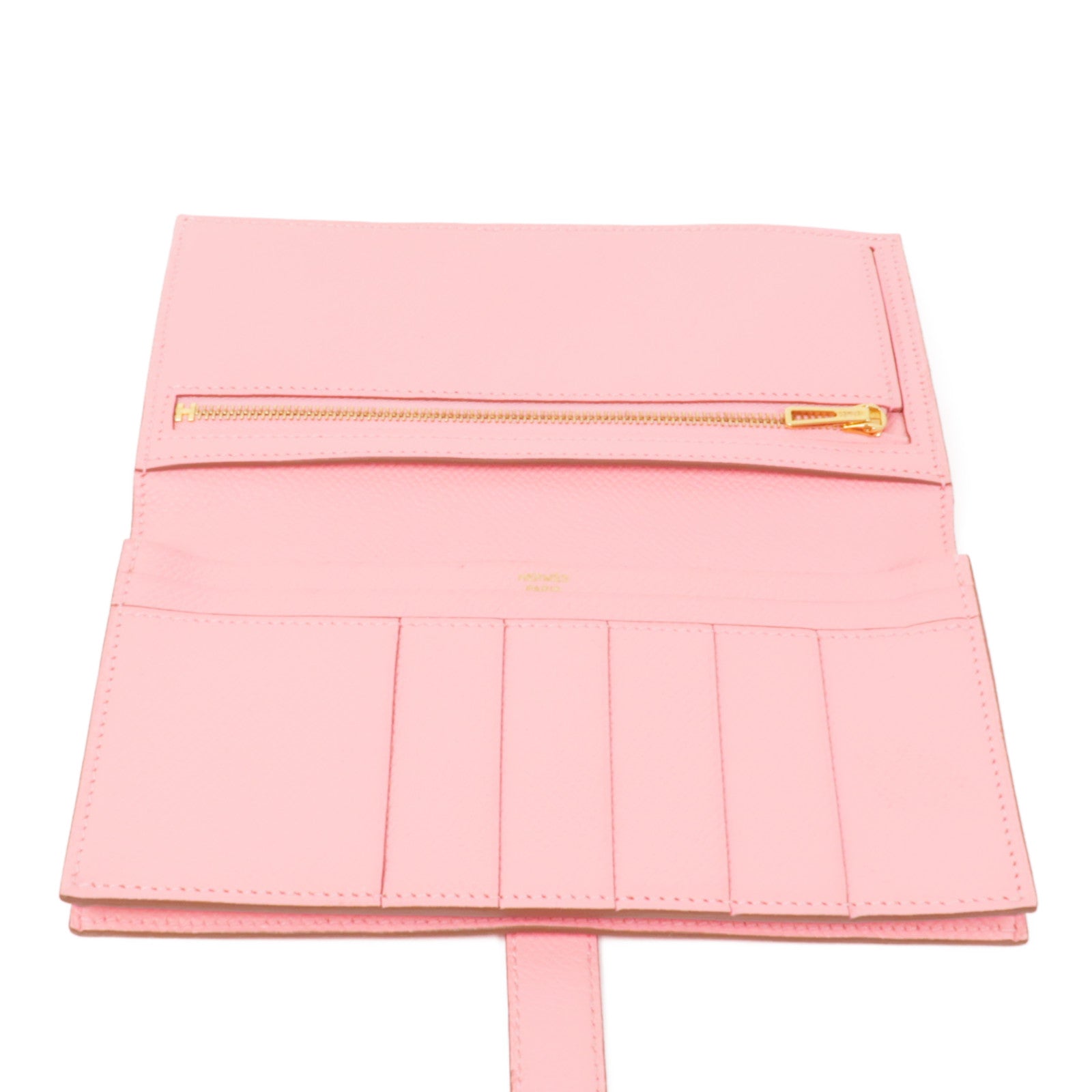 HERMES Epsom皮革Bearn Wallet金扣長錢包Pink