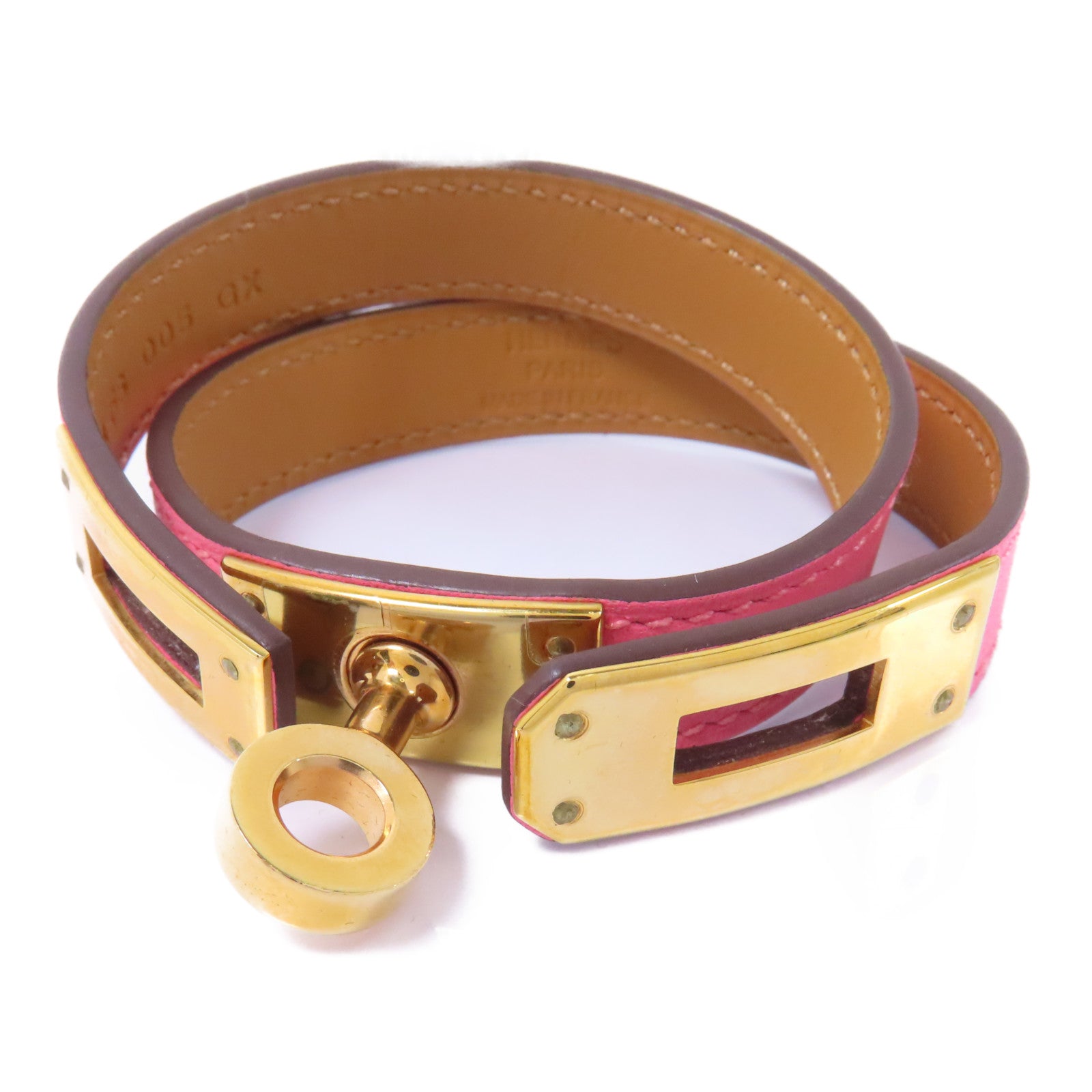 HERMES 【激減優惠】Swift皮革Double Tour Bracelet金扣手鐲粉紅色