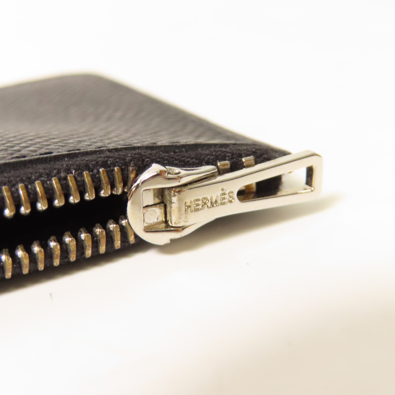 HERMES Epsom皮革Constance Slim銀扣錢包黑色