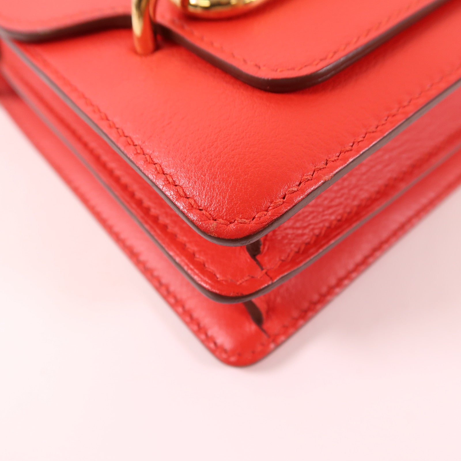 HERMES Evercolor皮革Mini Roulis金扣肩背袋S3 Rouge De Coeur
