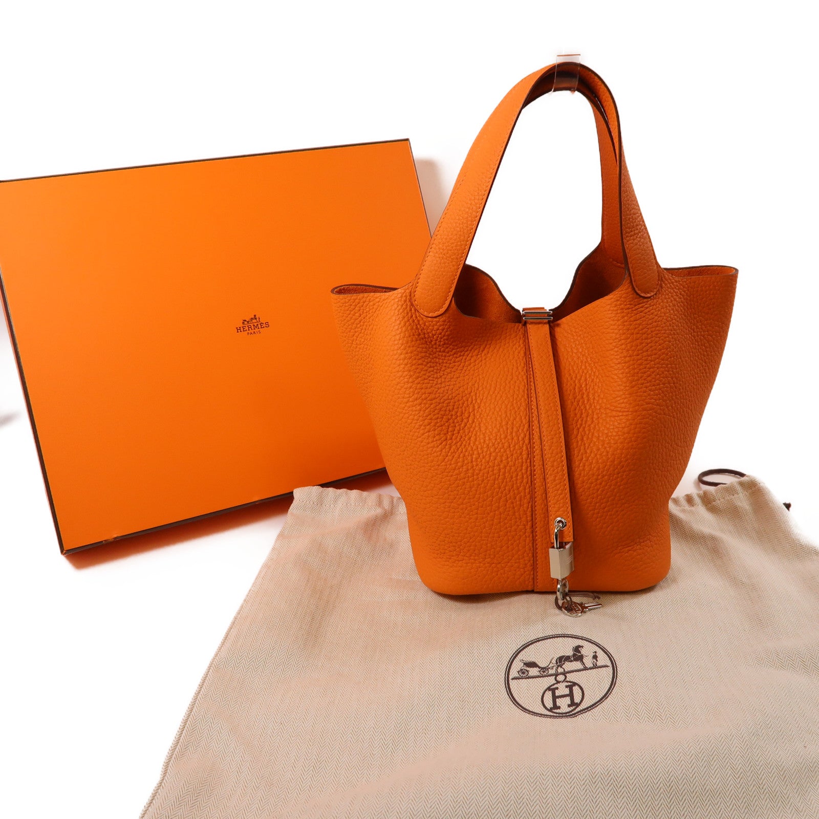 HERMES PHW Picotin MM Handbag Clemence Leather