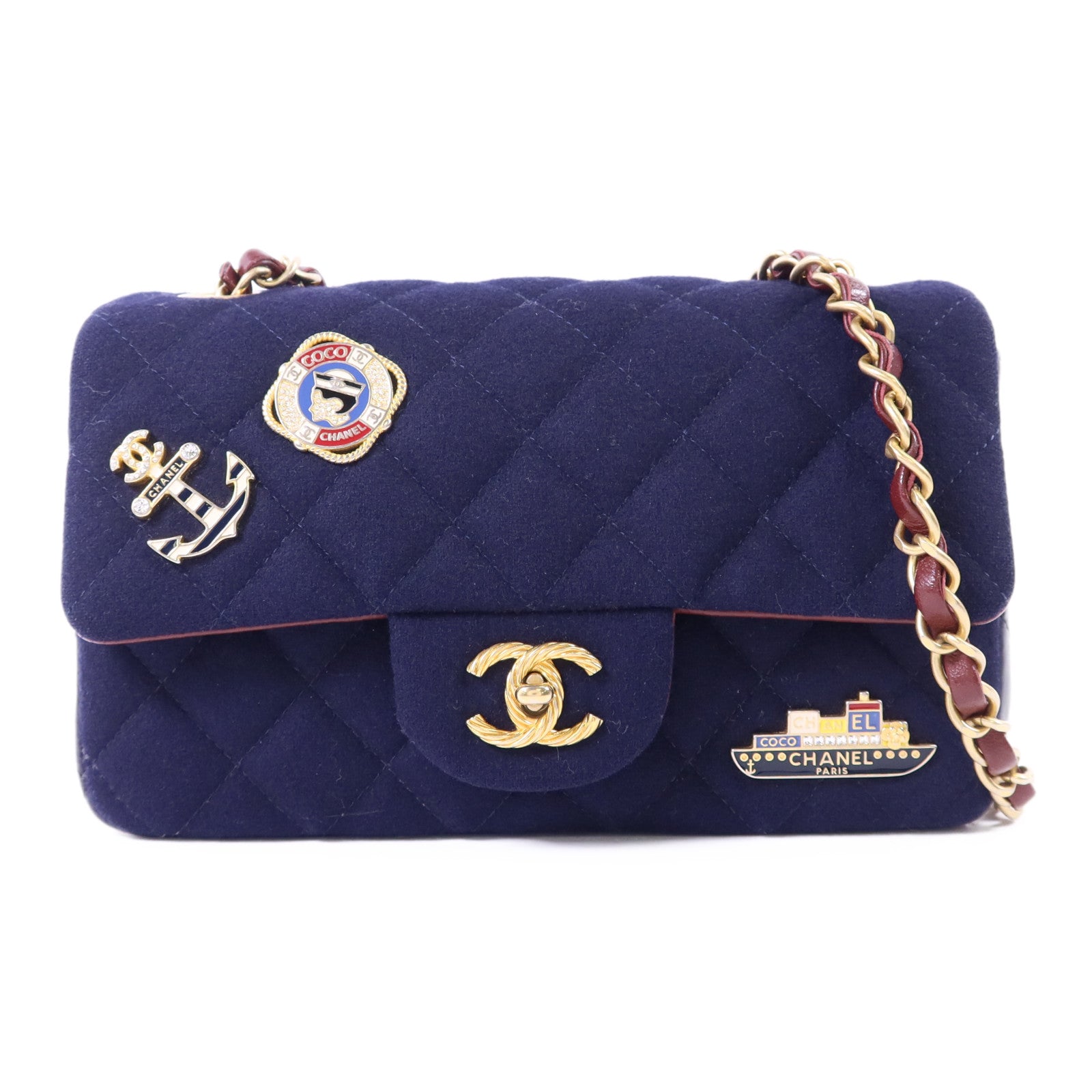 CHANEL 羊毛Paris Hamburg Charms Mini Flap Bag金扣鏈帶肩背袋