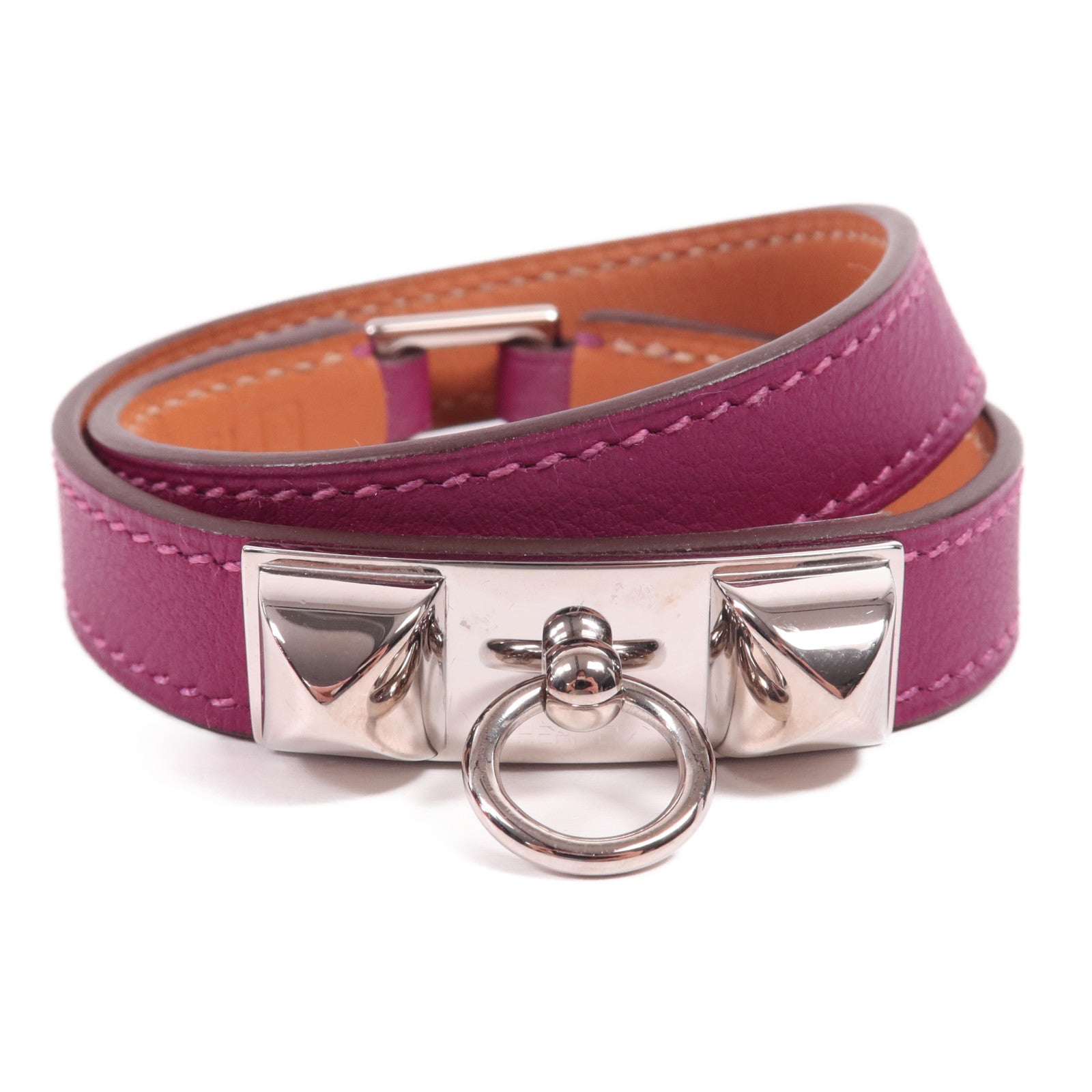 HERMES Swift皮革Rivale Double Tour Bracelet銀扣手帶Tosca