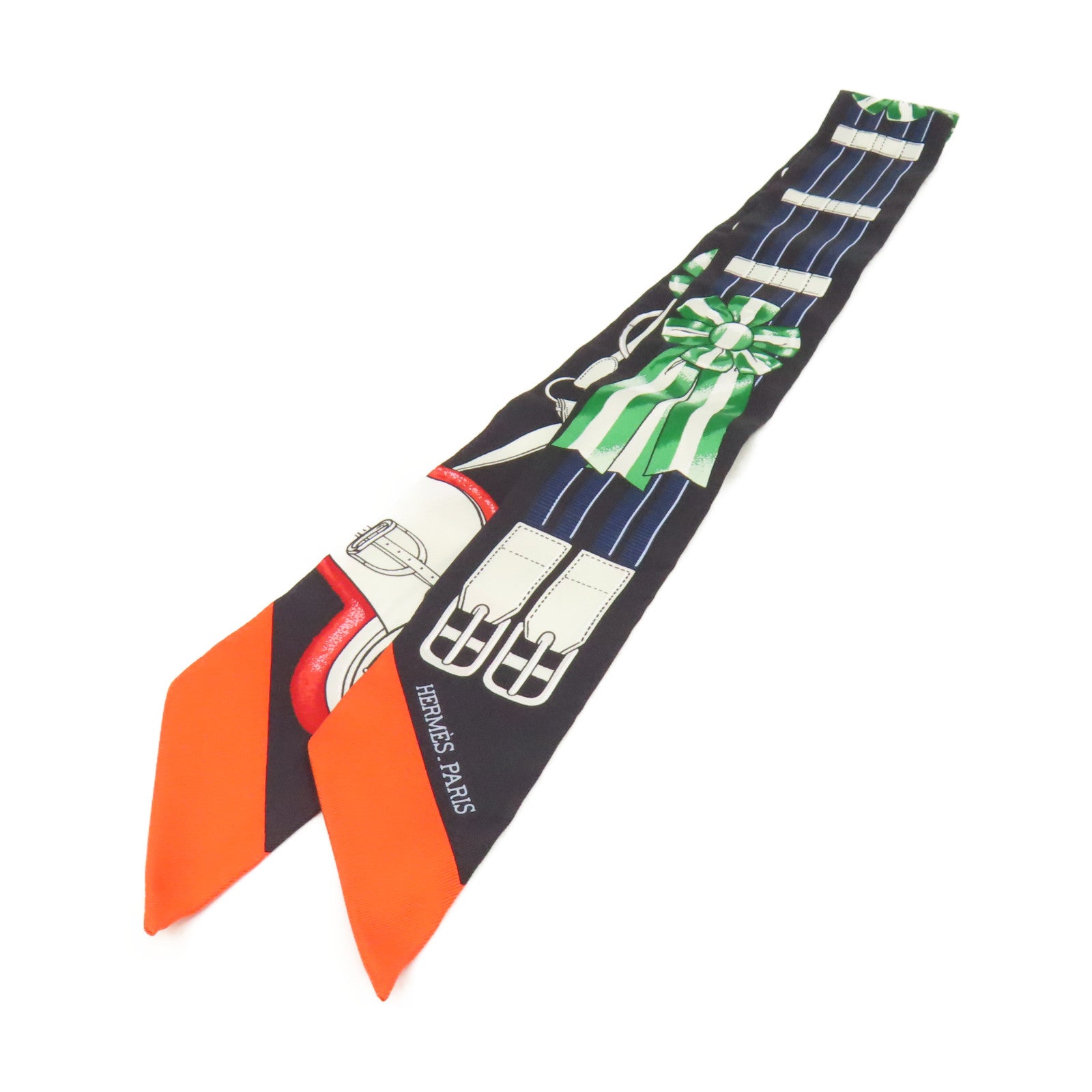 HERMES 【激減優惠】絲質Twilly Scarf絲巾黑色/橙色/綠色/彩色
