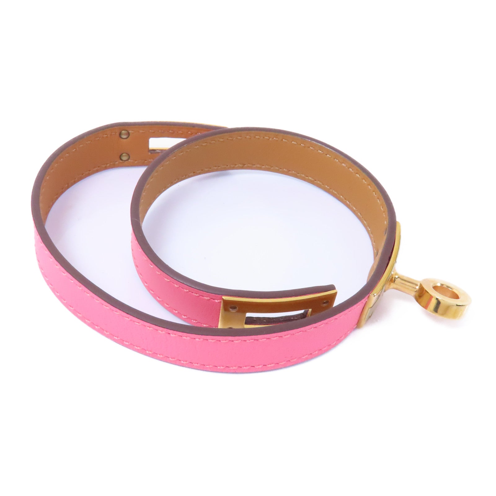 HERMES 【激減優惠】Swift皮革Double Tour Bracelet金扣手鐲粉紅色