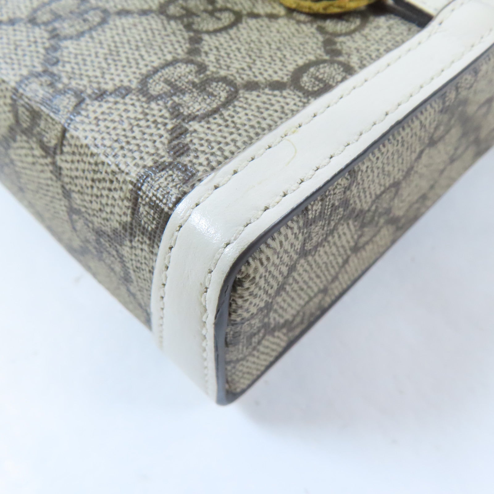 GUCCI 塗層帆布Horsebit 1955 Mini Bag金扣肩背袋啡色/白色