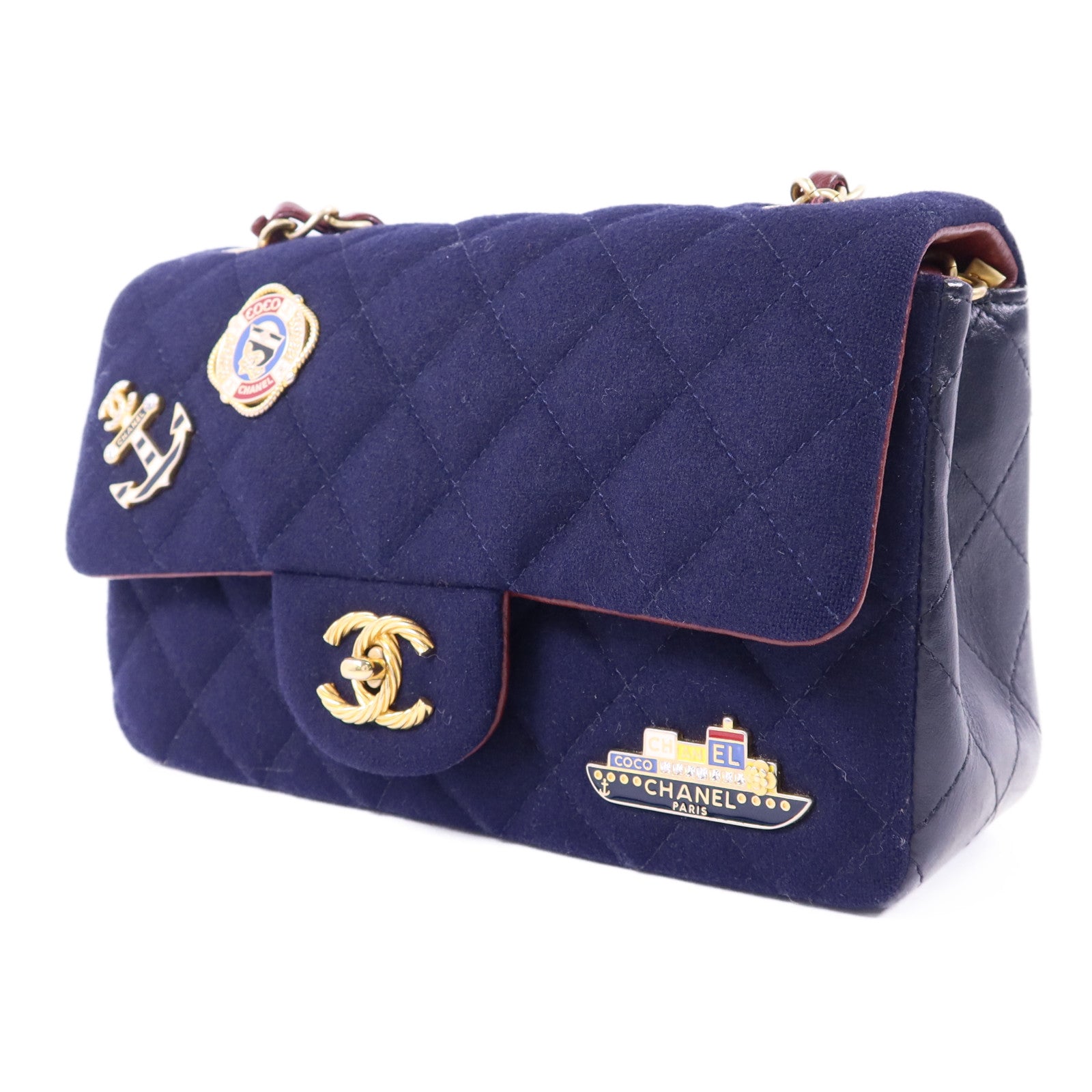 CHANEL 羊毛Paris Hamburg Charms Mini Flap Bag金扣鏈帶肩背袋