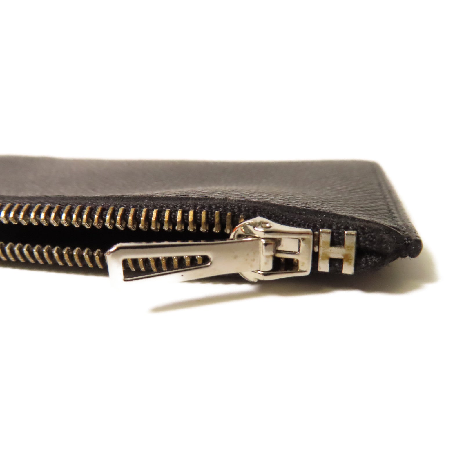 HERMES Epsom皮革Constance Slim銀扣錢包黑色