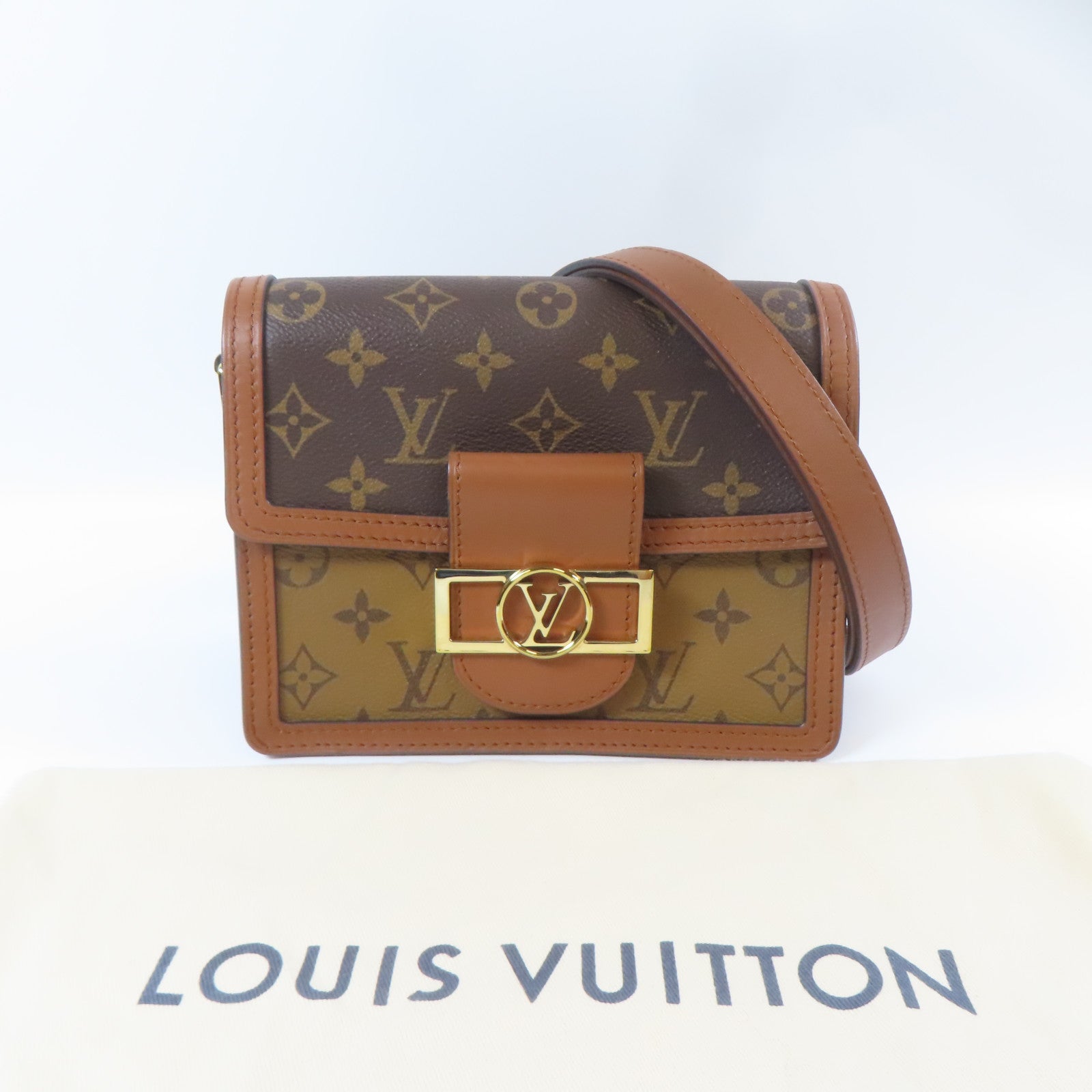 LOUIS VUITTON Monogram Mini Dauphine金扣肩背袋啡色