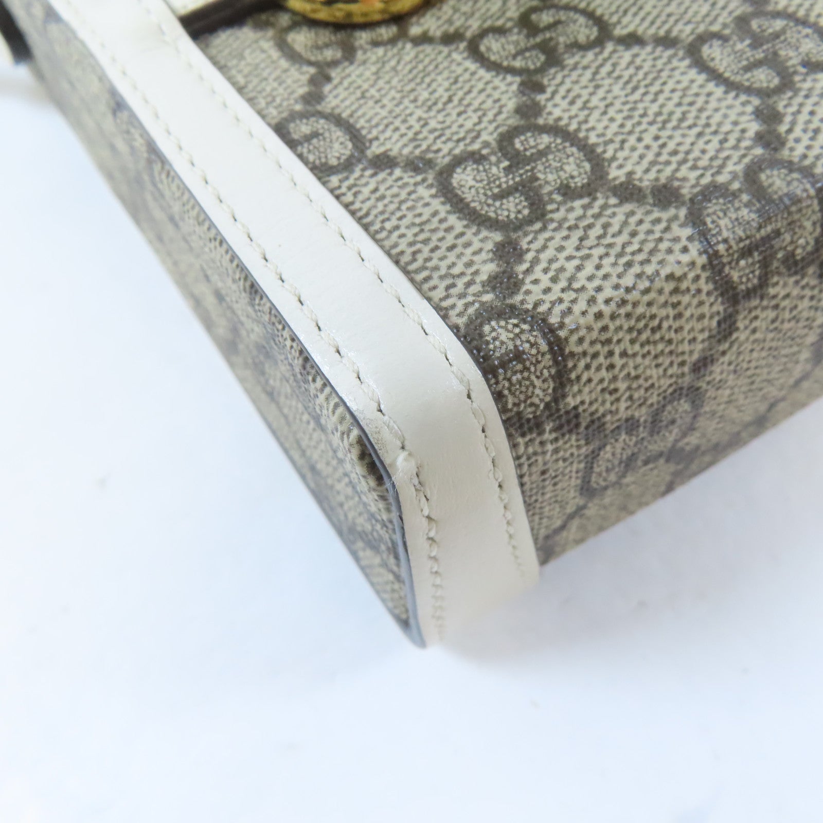 GUCCI 塗層帆布Horsebit 1955 Mini Bag金扣肩背袋啡色/白色