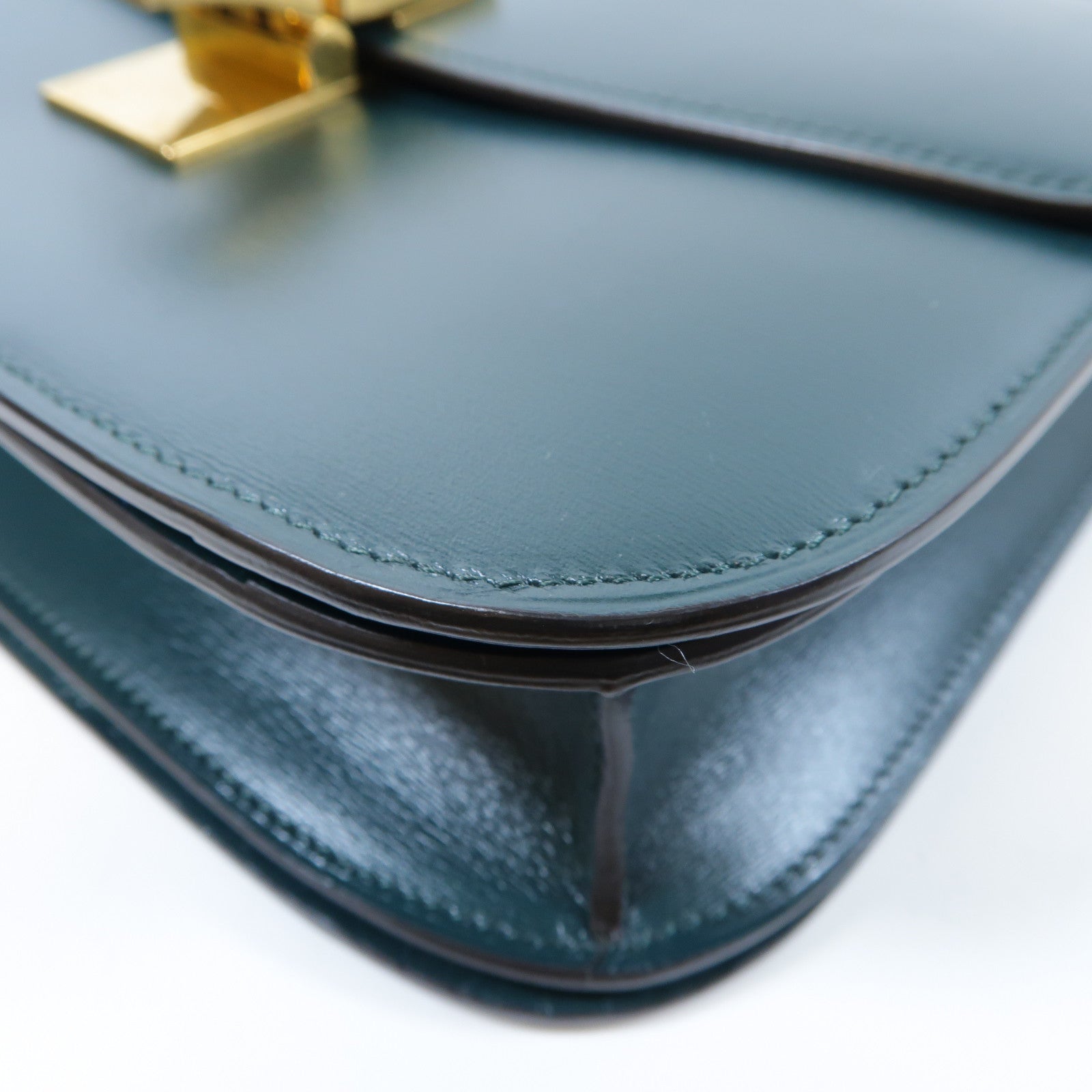 CELINE 【激減優惠】牛皮皮革Classic Box金扣肩背袋深綠色