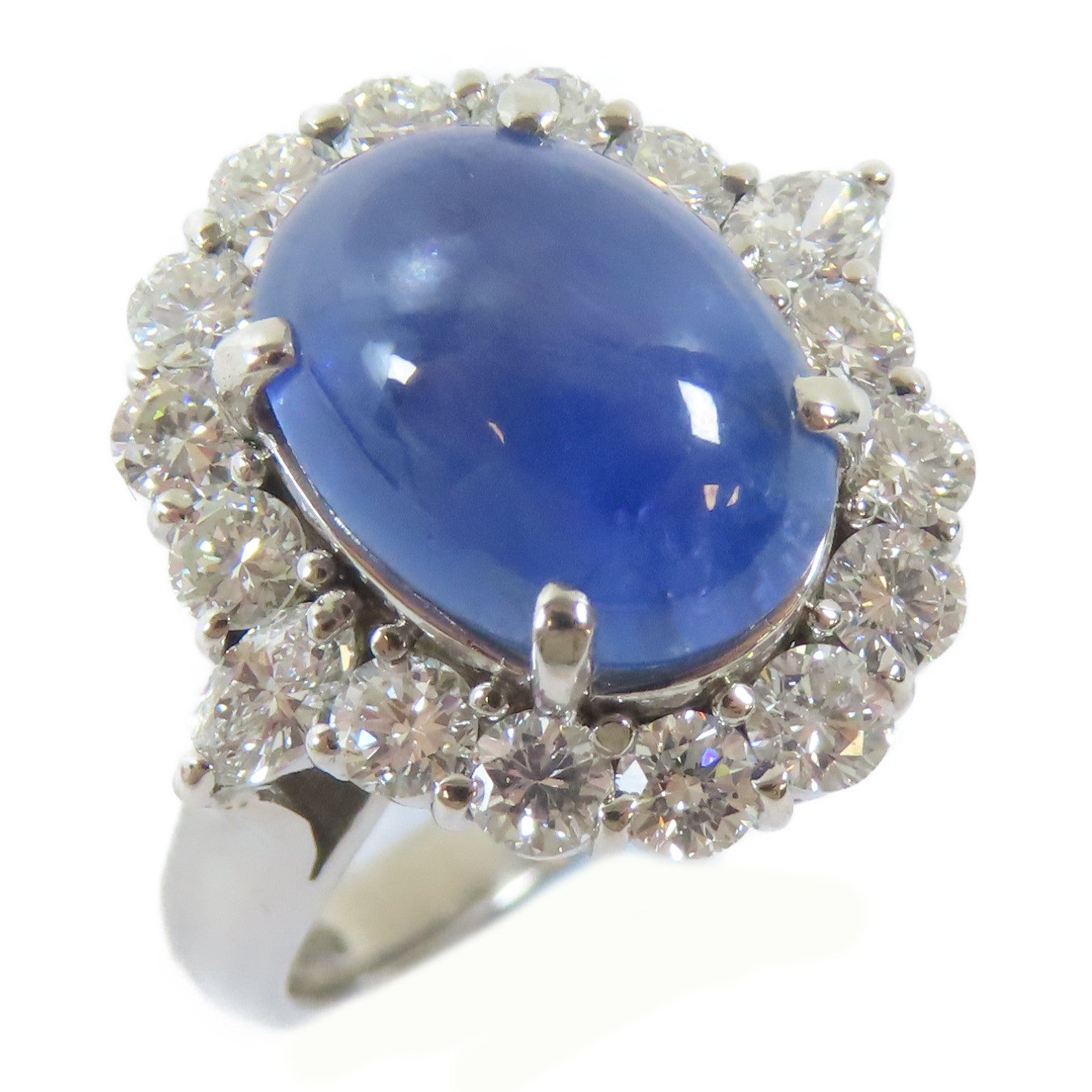 JEWELRY PT900鉑金Star Sapphire/Diamond Ring 7.01ct星光藍寶石/1.18ct鑽石戒指US#5.5