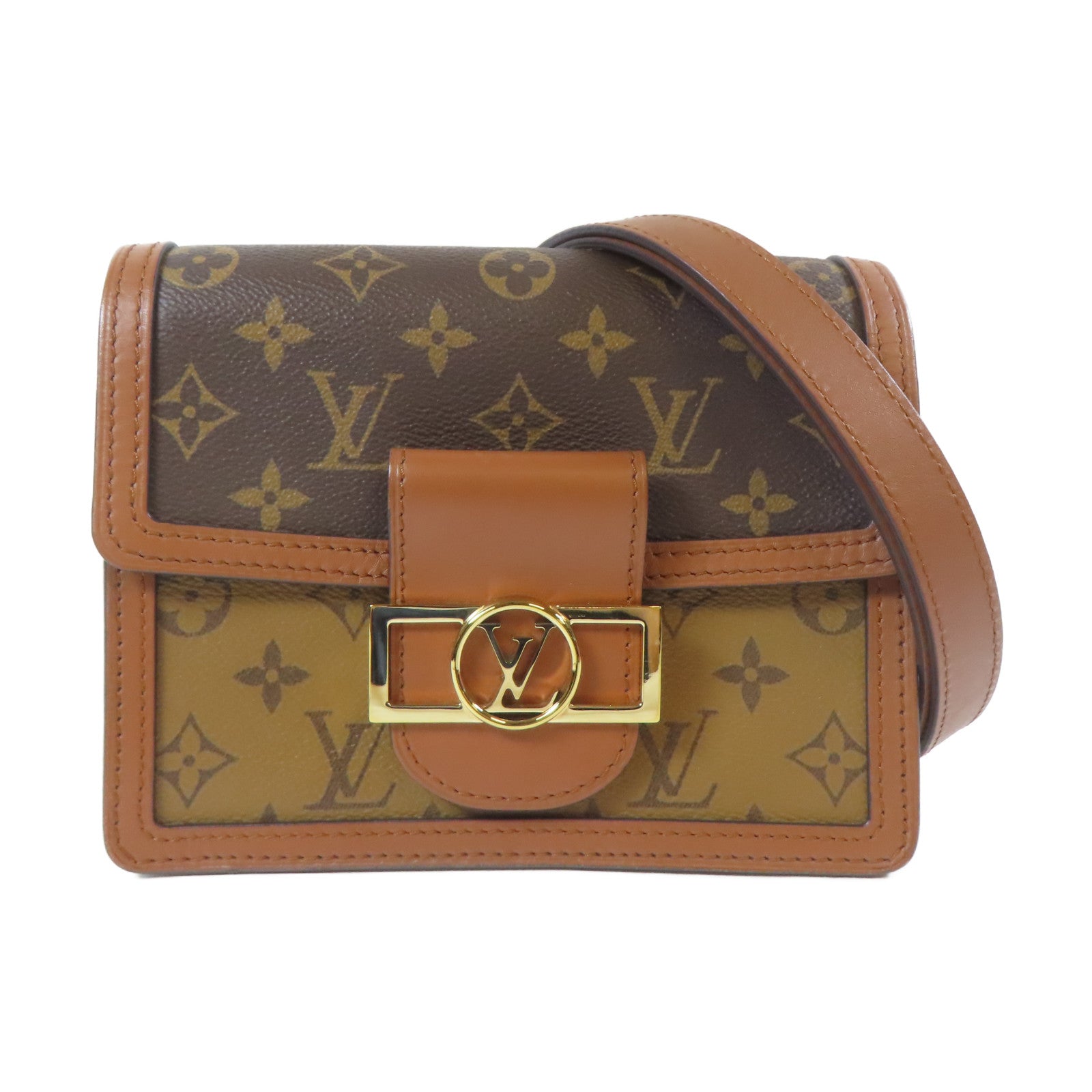 LOUIS VUITTON Monogram Mini Dauphine金扣肩背袋啡色