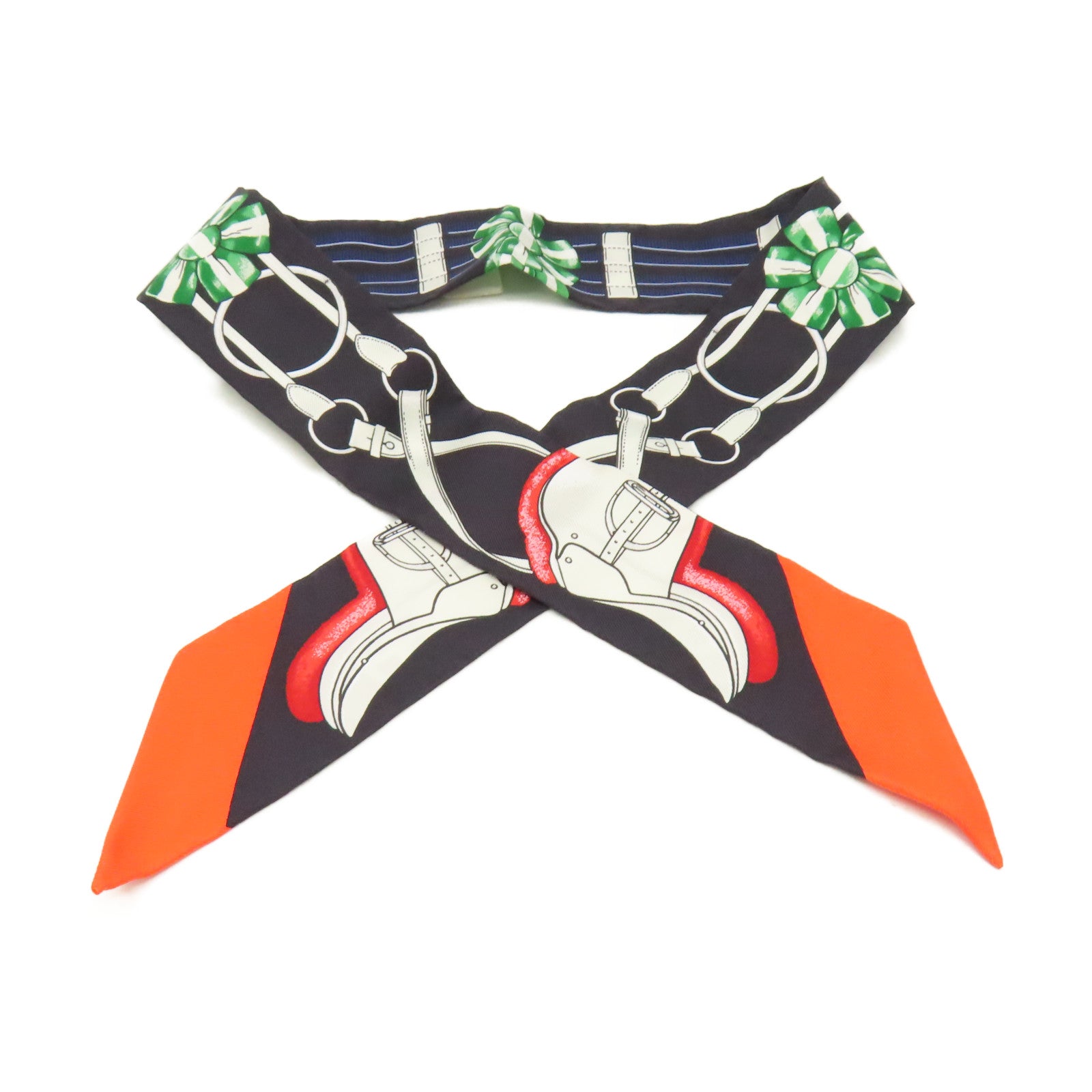 HERMES 【激減優惠】絲質Twilly Scarf絲巾黑色/橙色/綠色/彩色