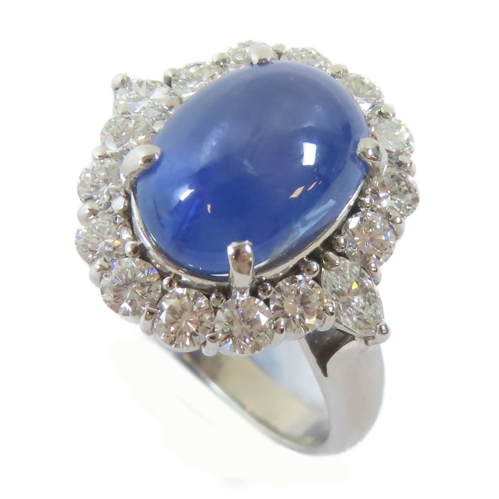 JEWELRY PT900鉑金Star Sapphire/Diamond Ring 7.01ct星光藍寶石/1.18ct鑽石戒指US#5.5
