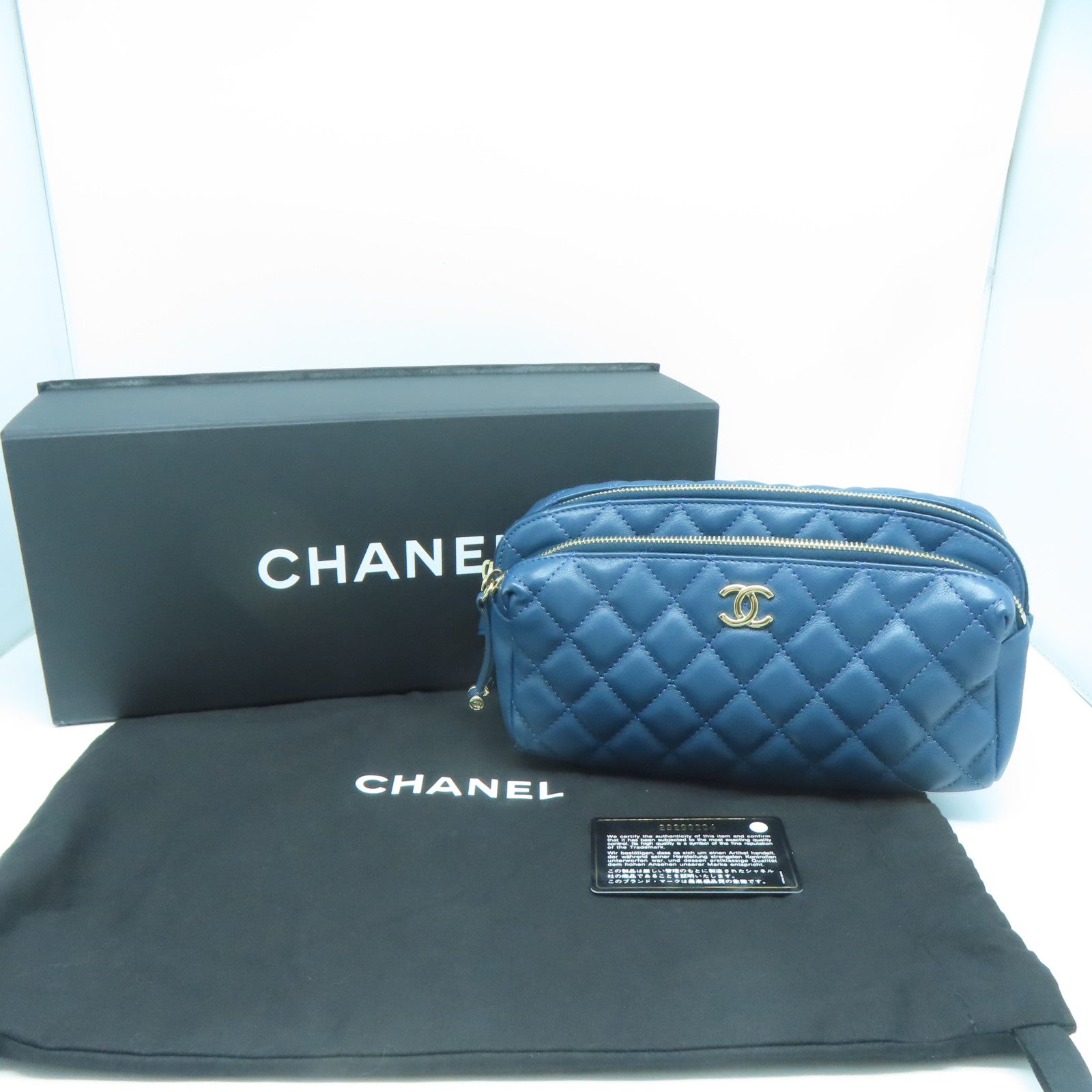 CHANEL 【激減優惠】菱格牛皮皮革Waist Bag金扣腰包藍色