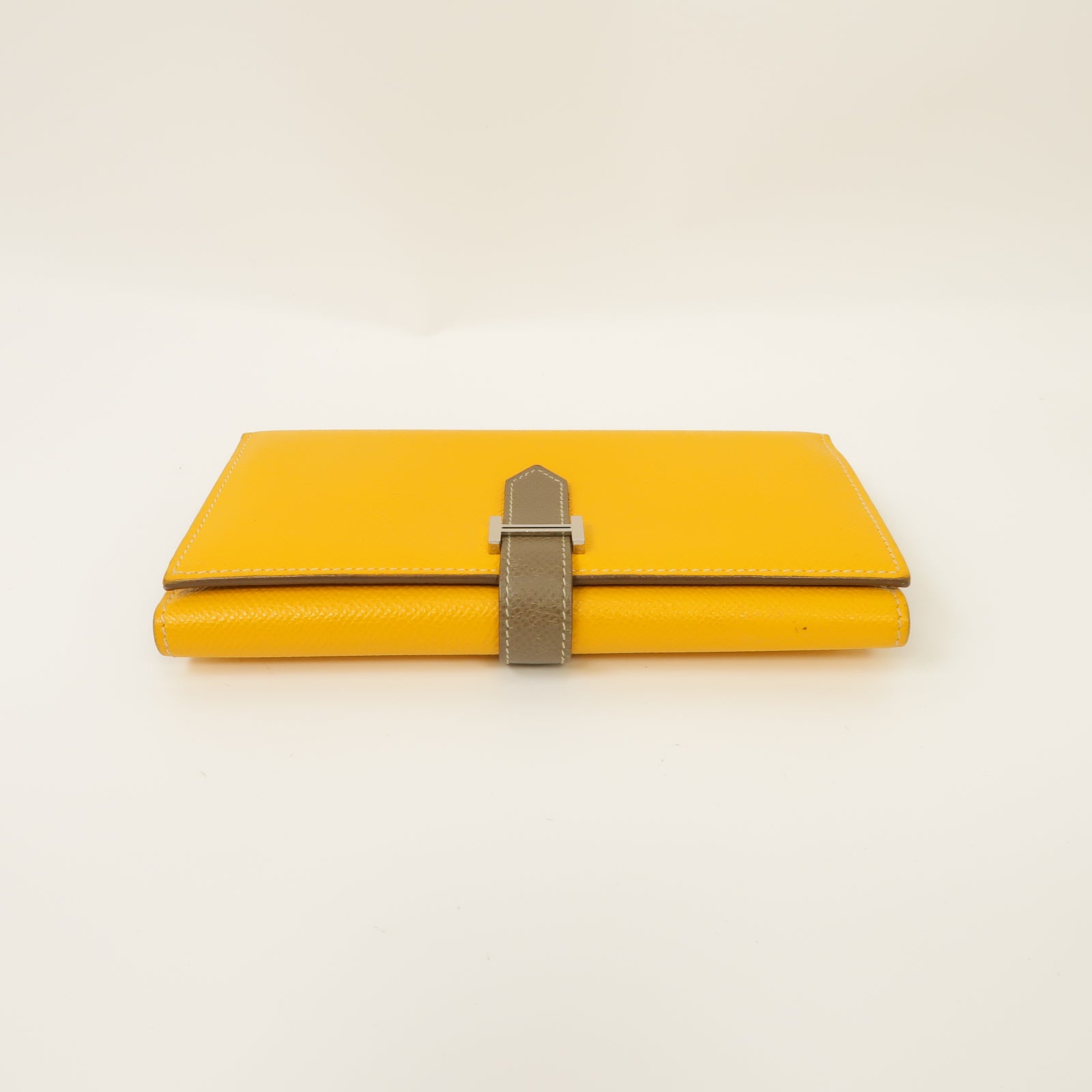 HERMES 【激減優惠】Epsom皮革Bearn Wallet銀扣長錢包橙黃色/大象灰色