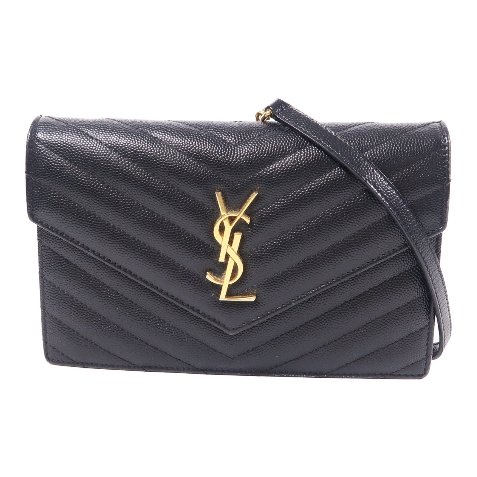 YVES SAINT LAURENT 牛皮皮革Wallet On Chain金扣鏈帶肩背袋