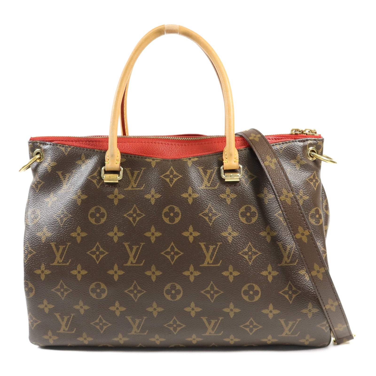 LOUIS VUITTON Monogram Pallas金扣手挽肩背兩用袋棕色/紅色